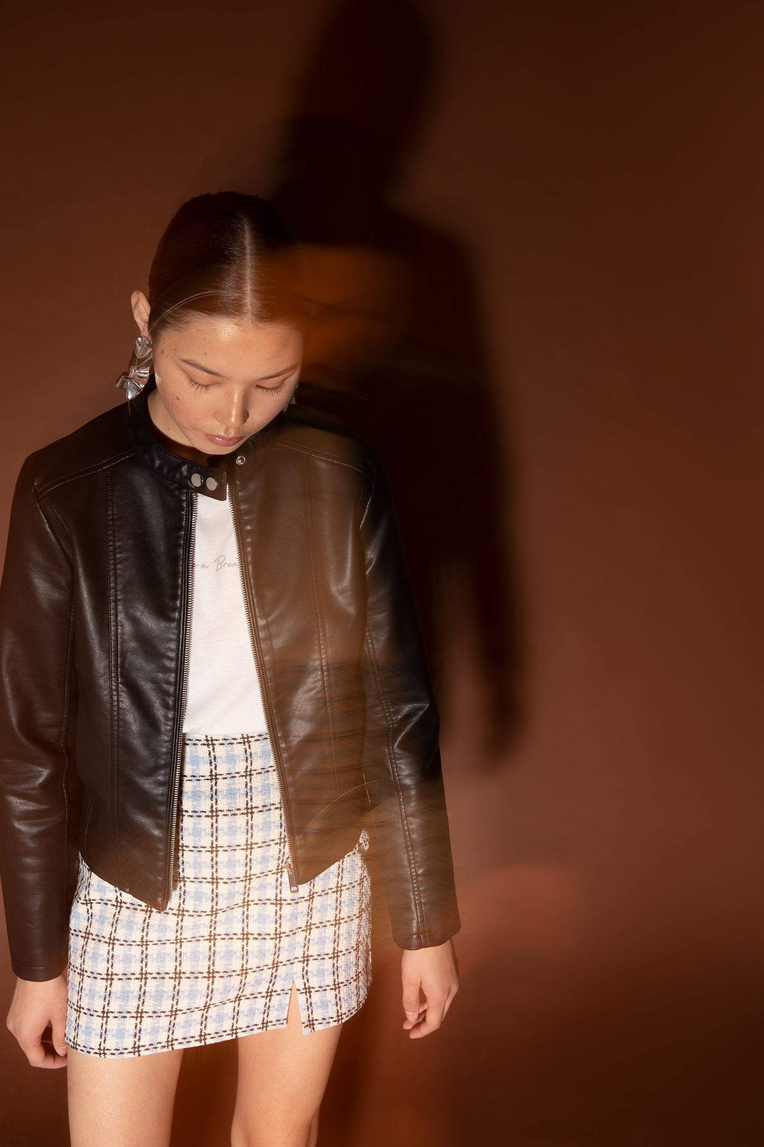 Regular Fit Faux Leather Water Repellent Jacket