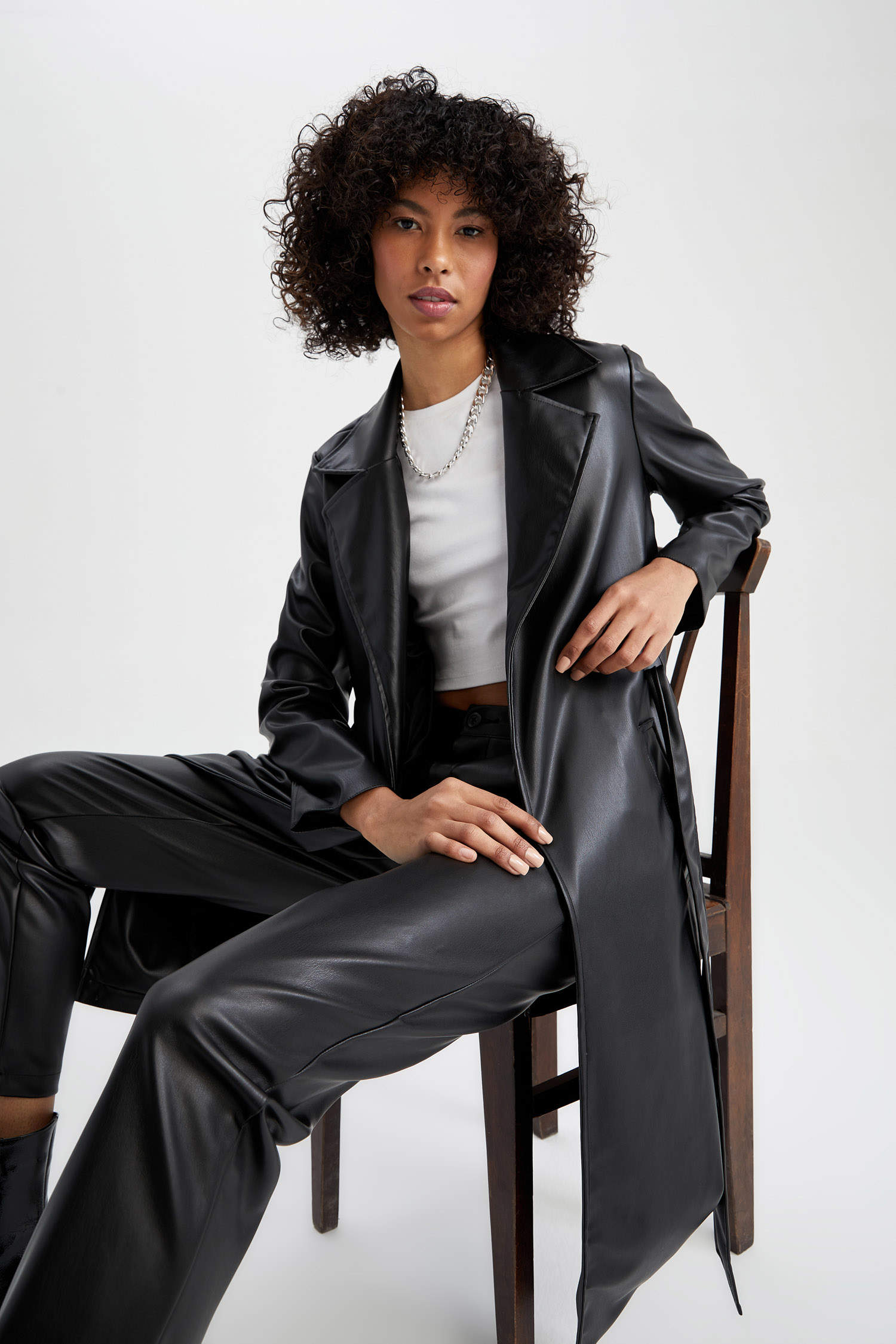 Black WOMEN Relax Fit Faux Leather Trenchcoat 2446172 | DeFacto