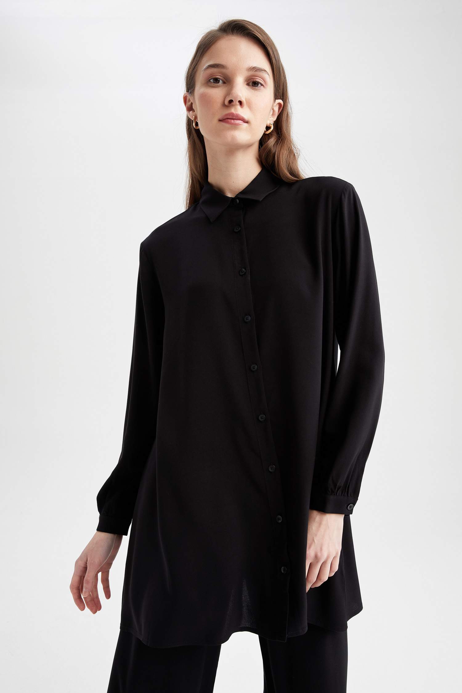 Petite - Chemise Noire À Détail Manchettes Évasées | FR