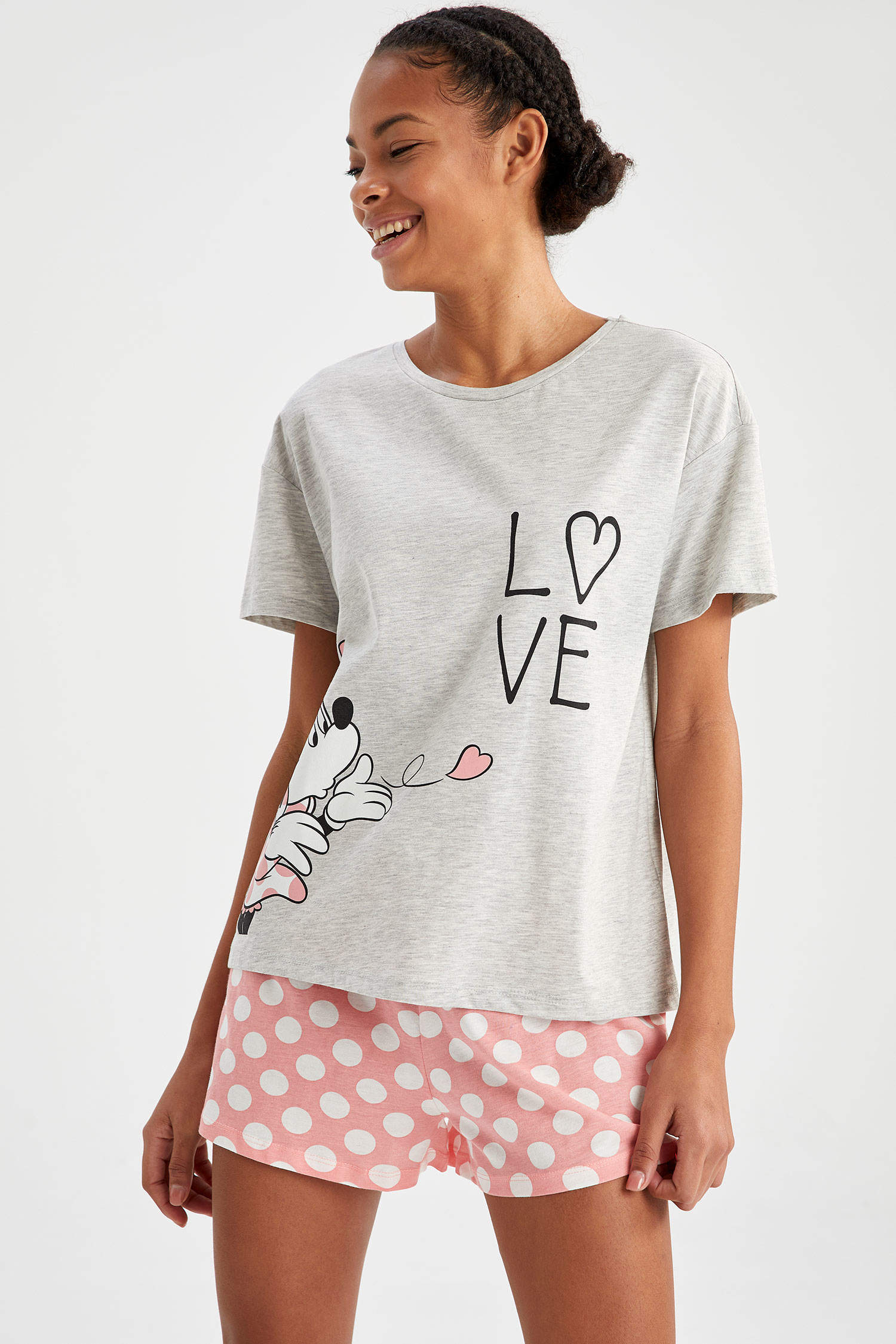 Defacto Fall in Love Fit Mickey Mouse Kısa Kollu Pamuklu Pijama Takım. 2
