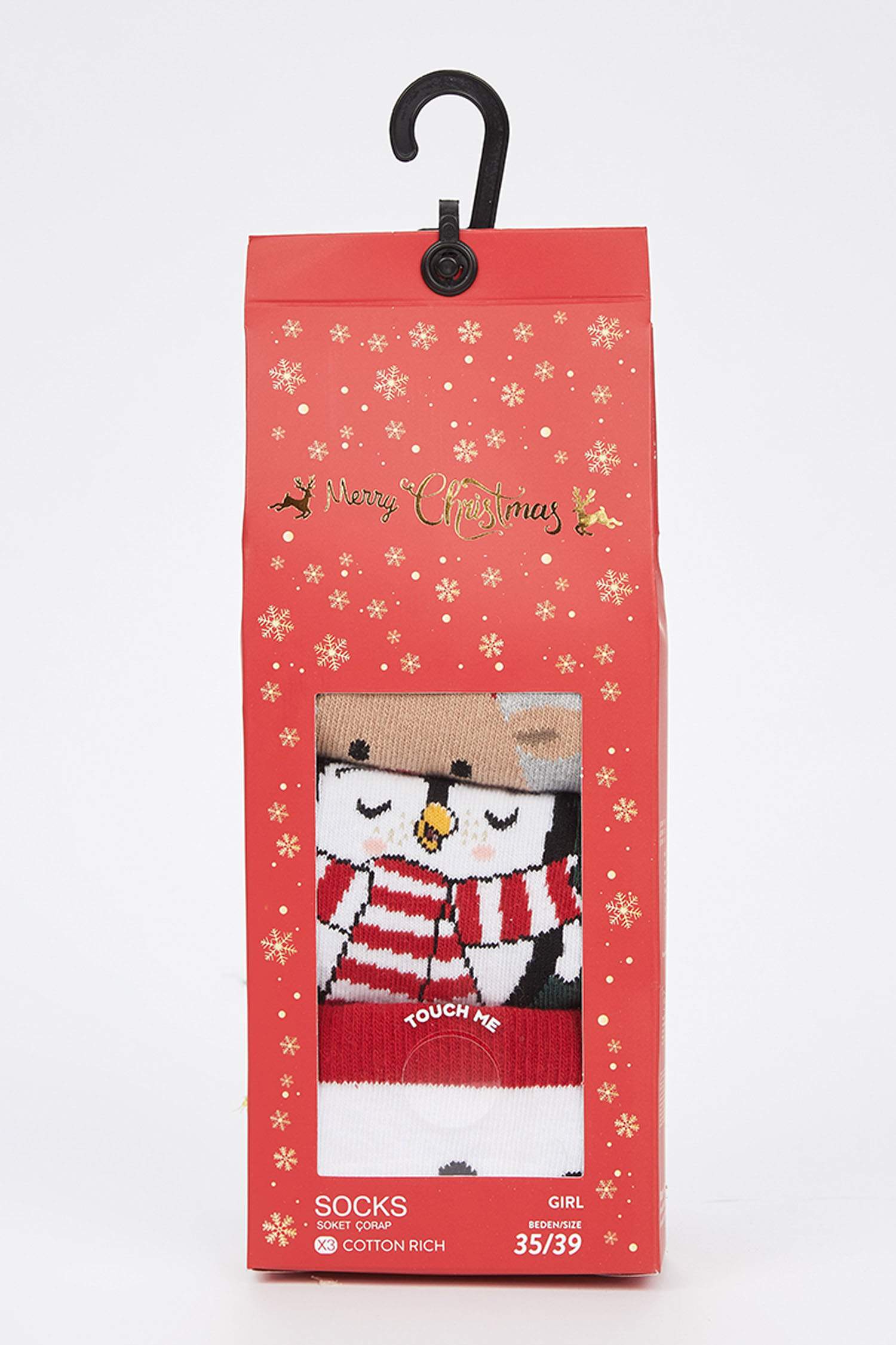 Girl Christmas Themed Cotton 3 Piece Long Socks