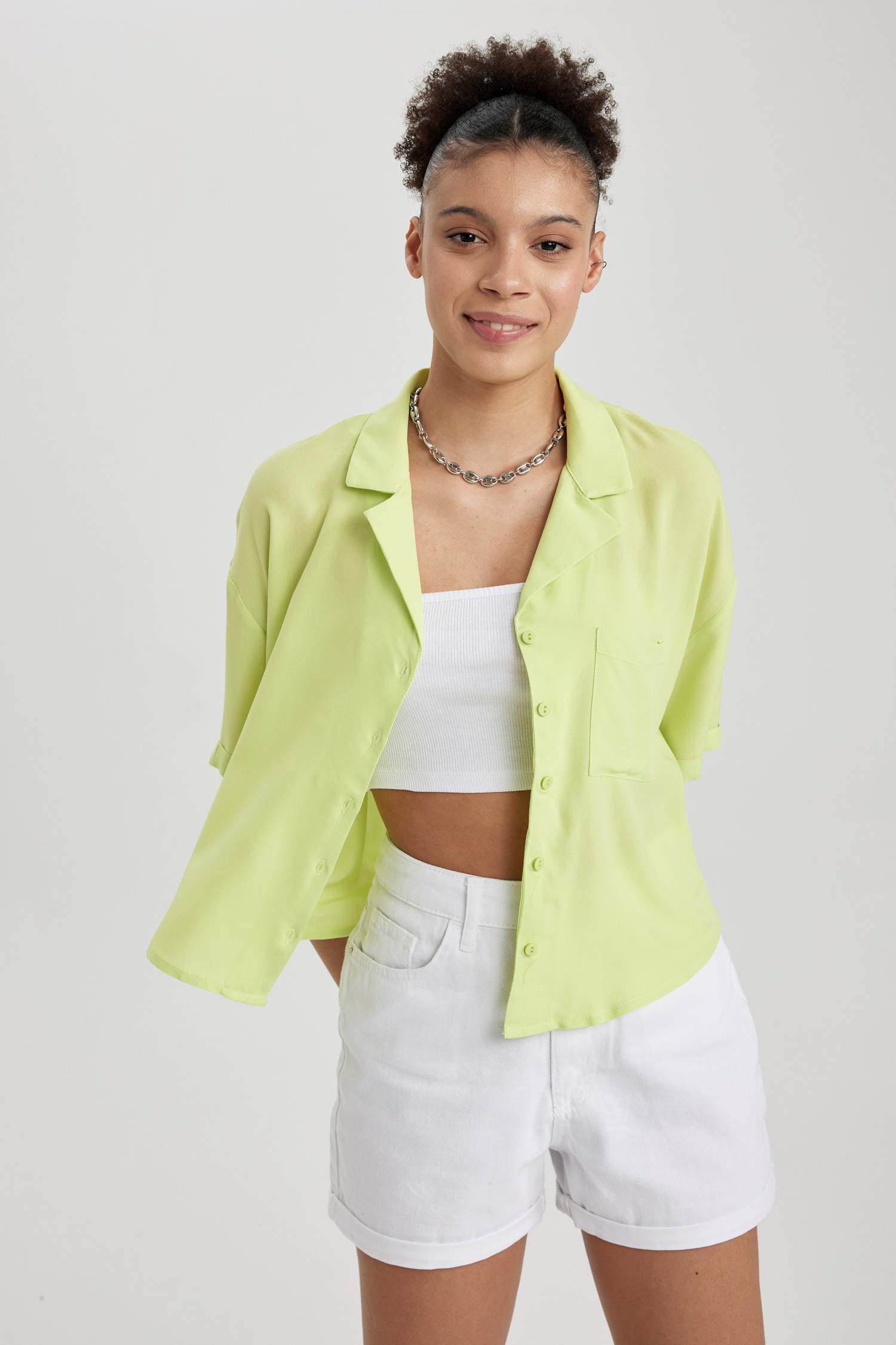 Coool Oversize Geniş Kalıp Pijama Yaka Kısa Kollu Gömlek