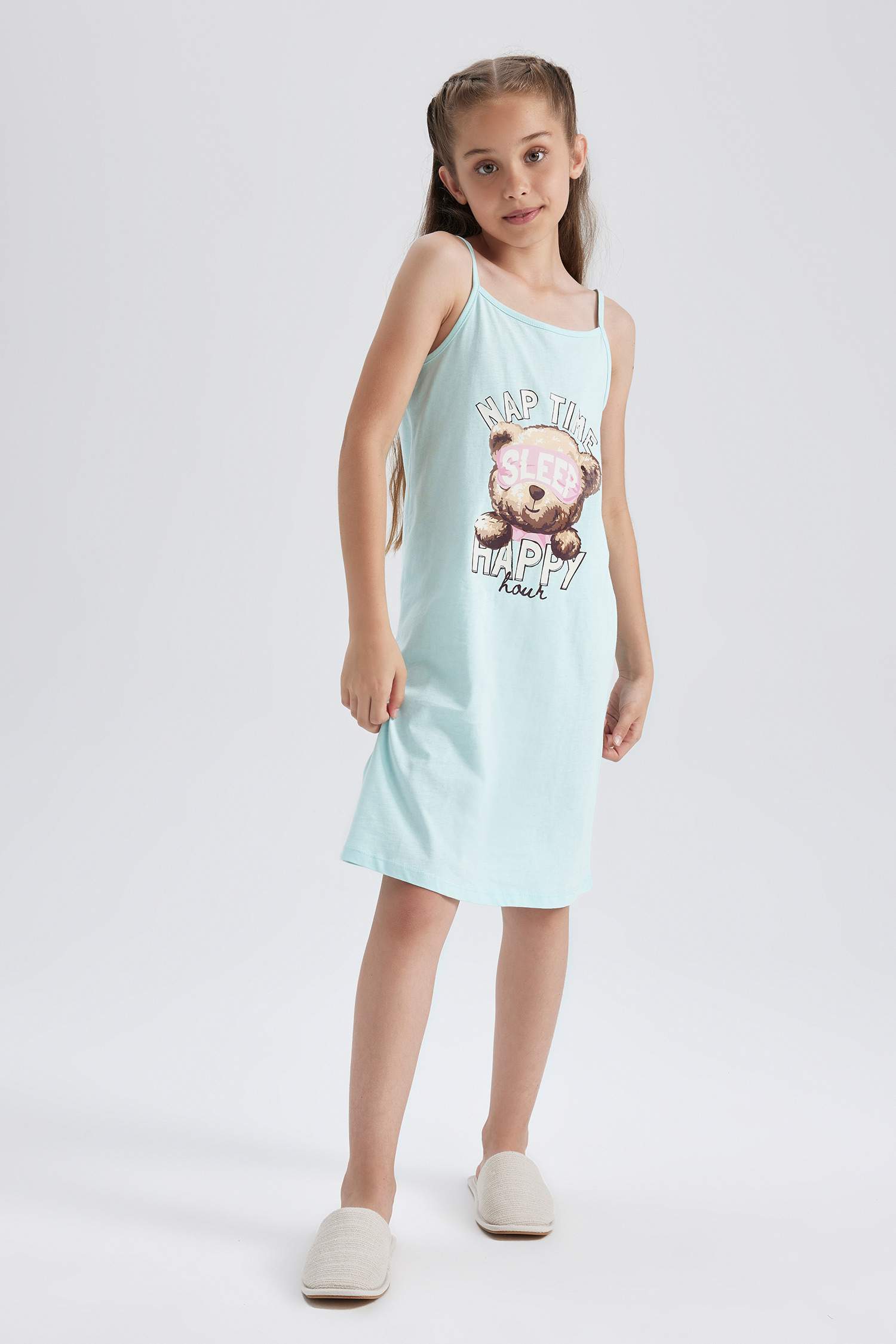 Girl Regular Fit Strappy Printed Nightdress