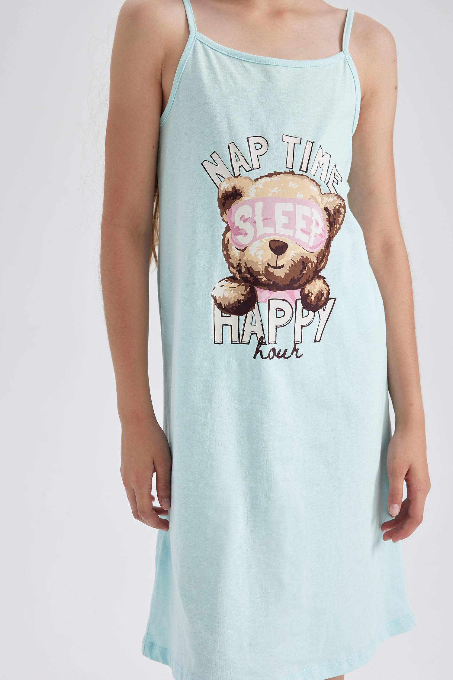 Girl Regular Fit Strappy Printed Nightdress