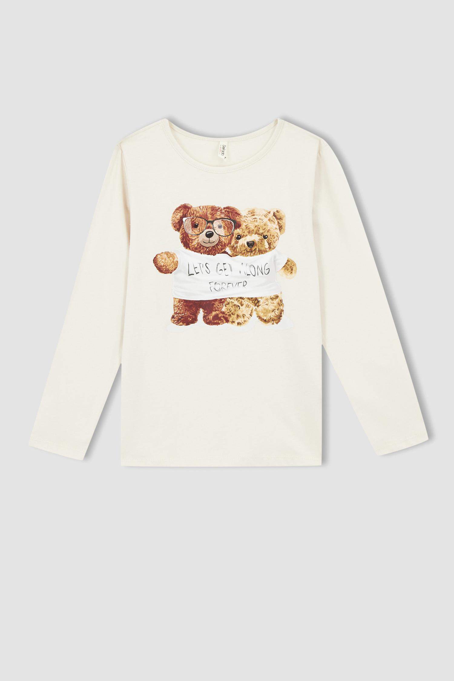 طقم بيجاما بأكمام طويلة بطبعة دبدوب بناتي