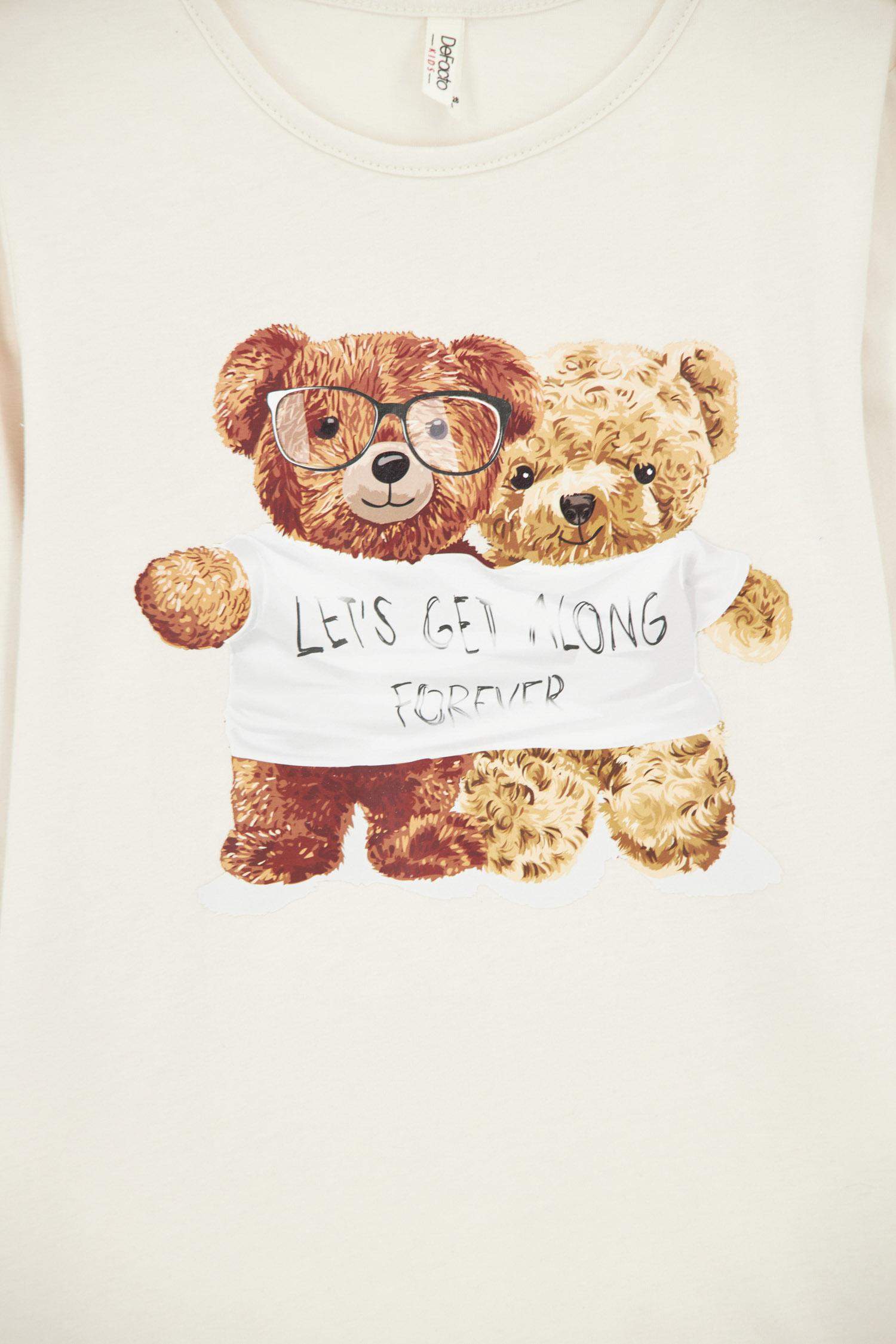 طقم بيجاما بأكمام طويلة بطبعة دبدوب بناتي