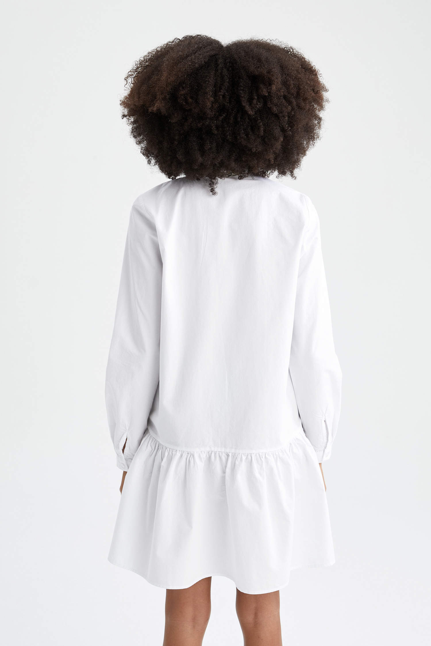 Defacto Volan Detaylı Gömlek Yaka Uzun Kollu Poplin Yazlık Gömlek Mini Elbise. 5
