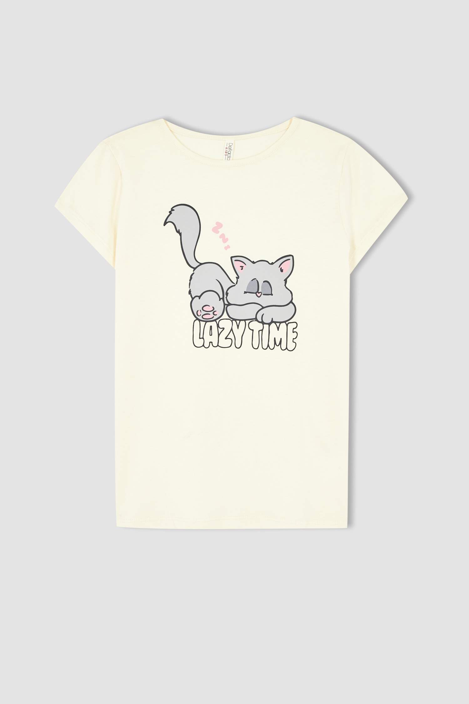 Ensemble de pyjama capri à manches courtes en coton imprimé chat coupe régulière pour fille