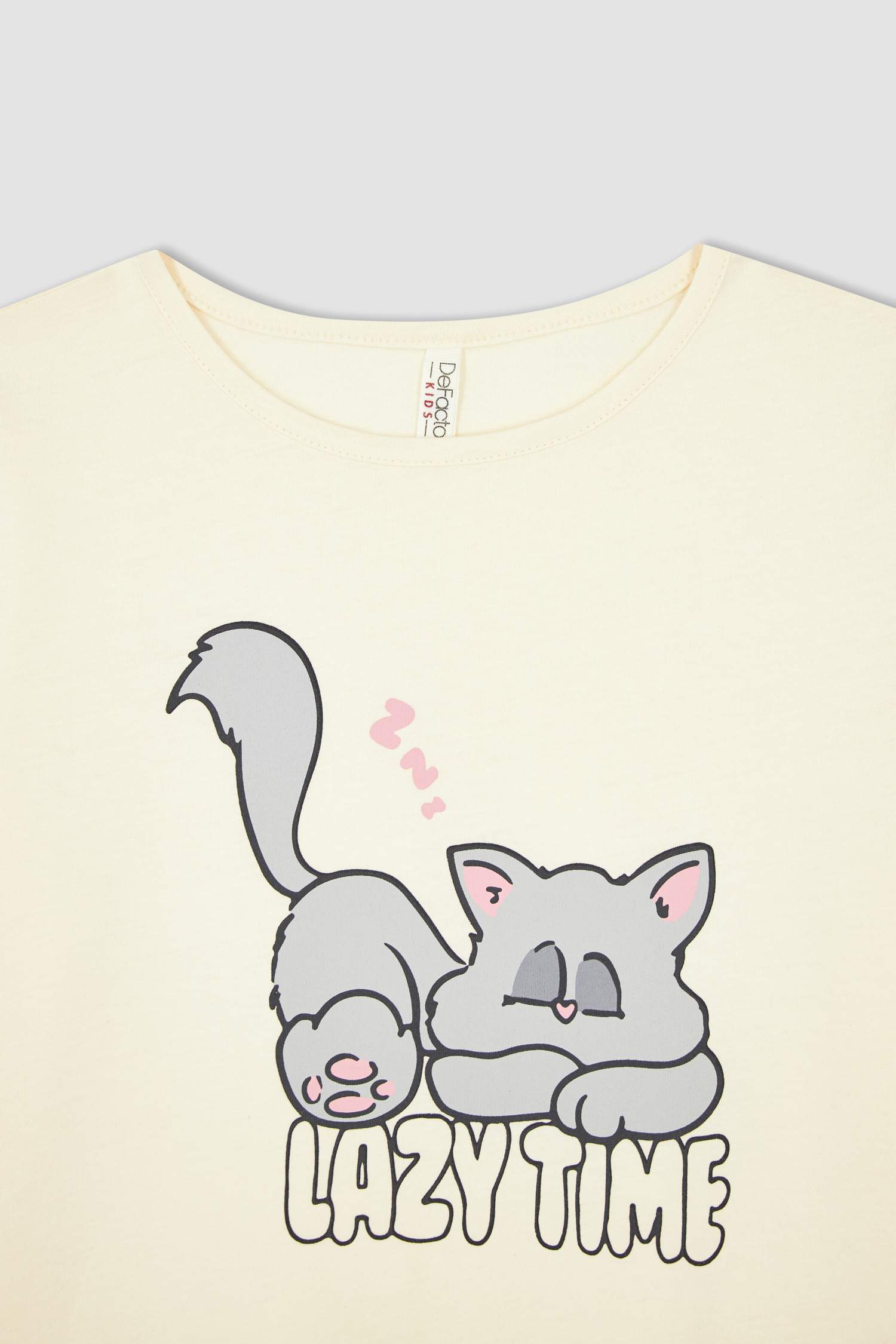 Ensemble de pyjama capri à manches courtes en coton imprimé chat coupe régulière pour fille