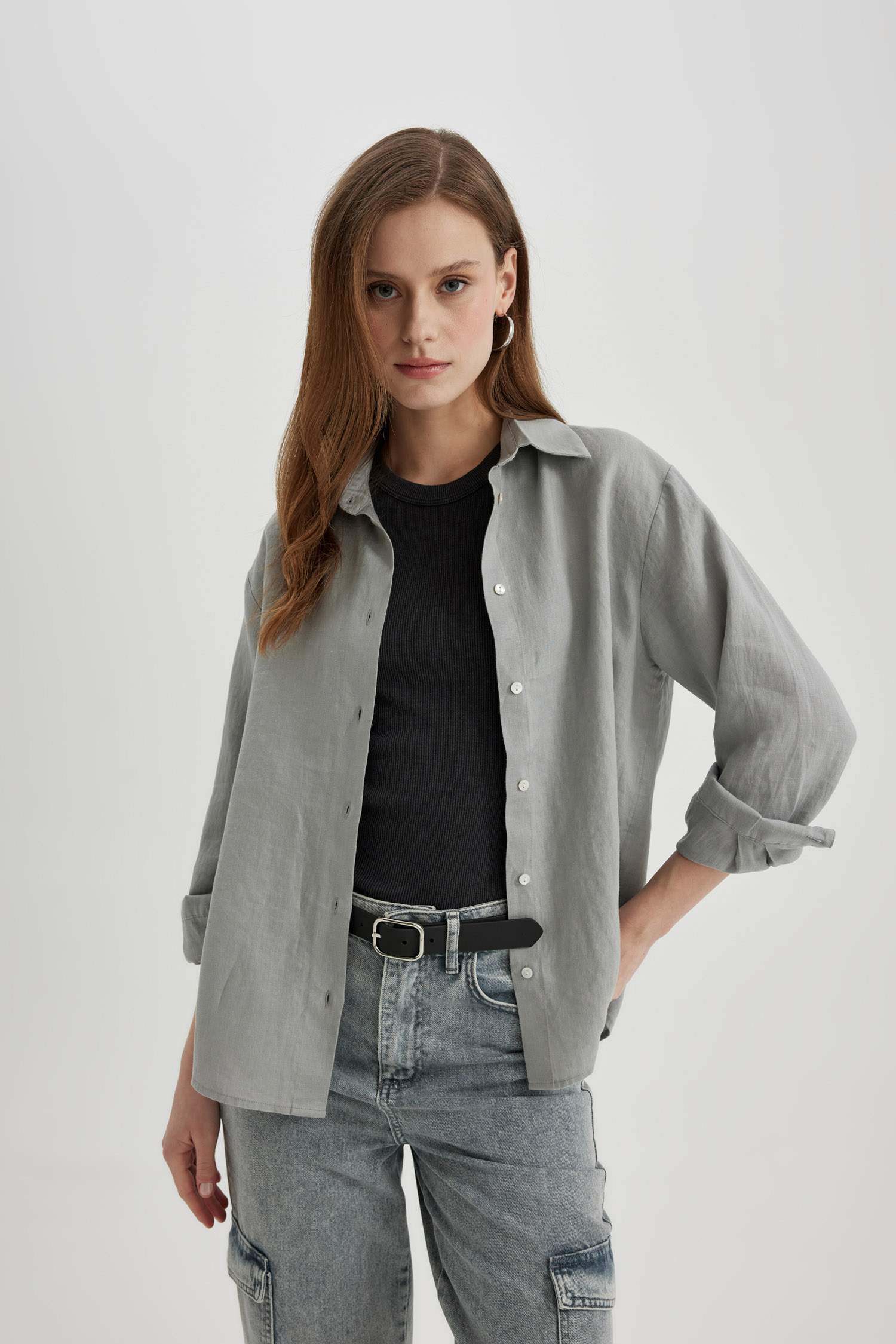 Oversize Fit Shirt Collar linen Long Sleeve Shirt