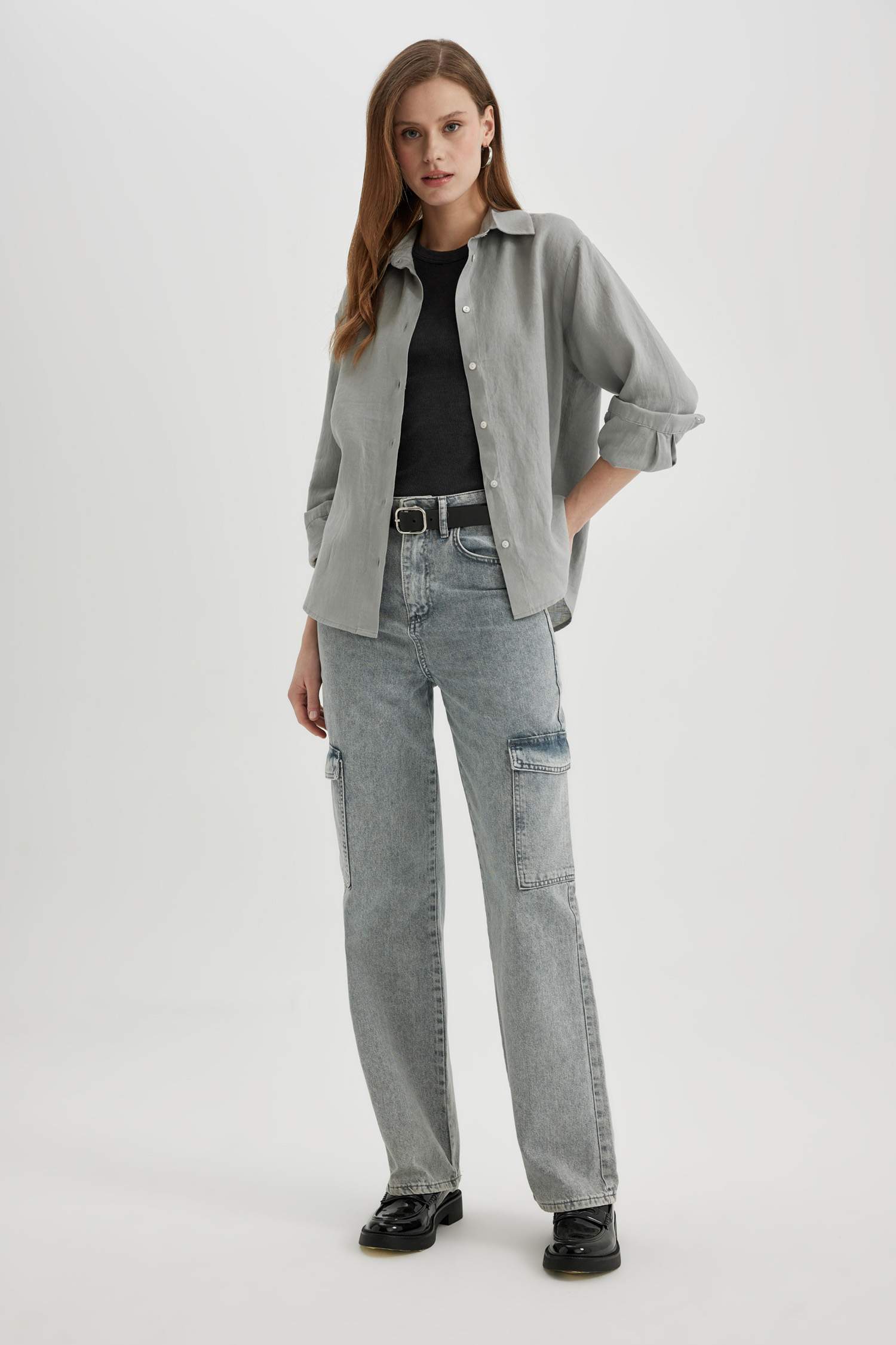 Oversize Fit Shirt Collar linen Long Sleeve Shirt