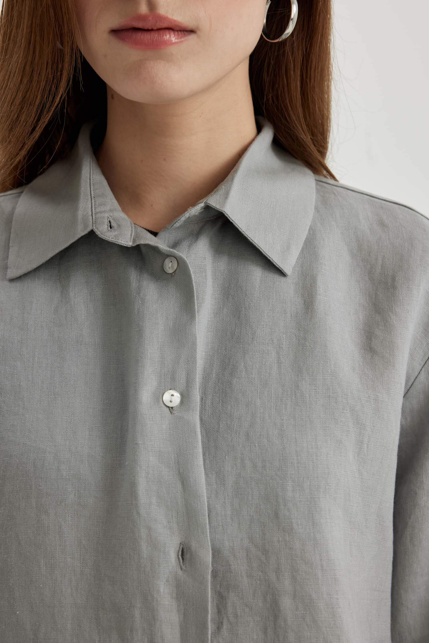 Oversize Fit Shirt Collar linen Long Sleeve Shirt
