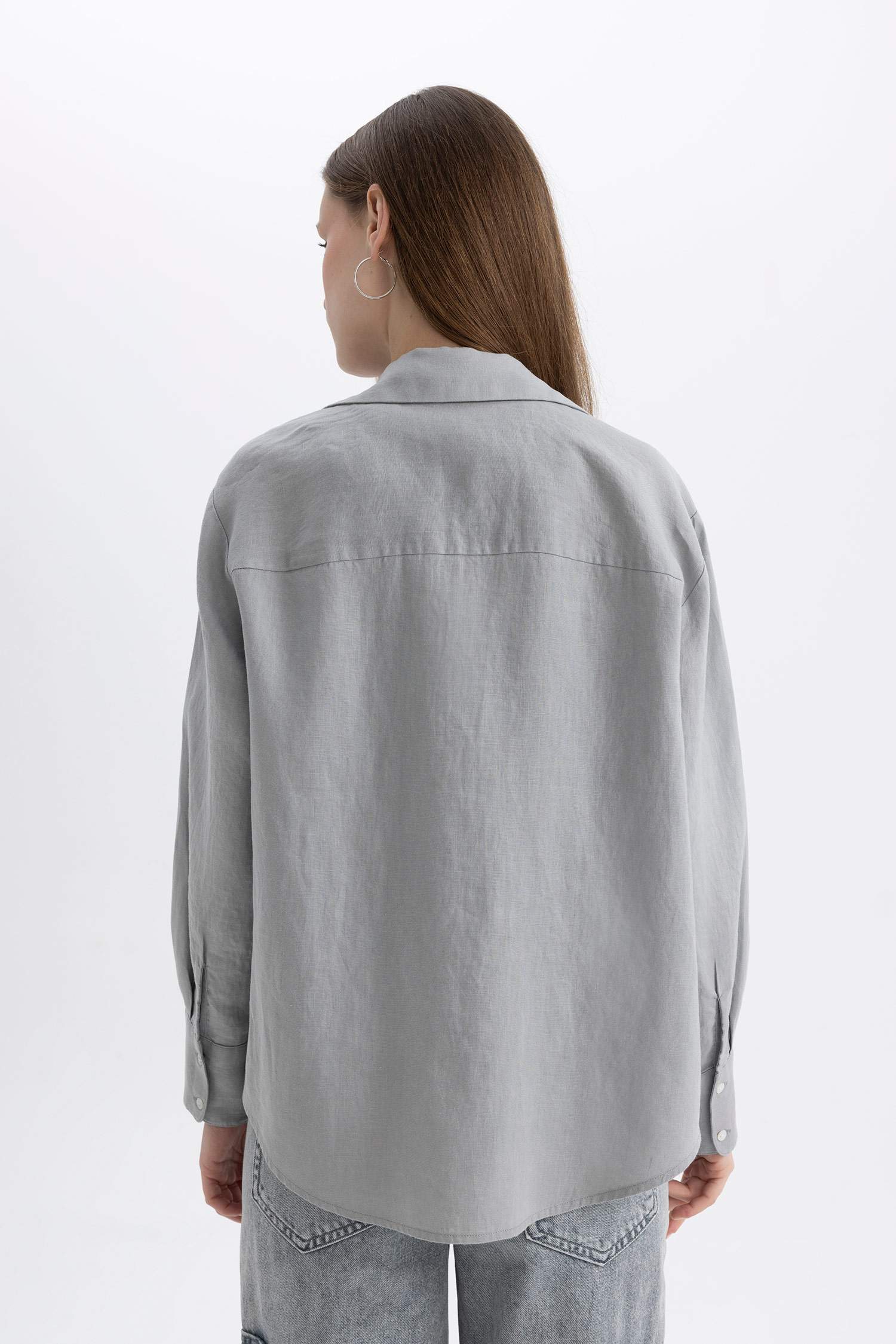 Oversize Fit Shirt Collar linen Long Sleeve Shirt