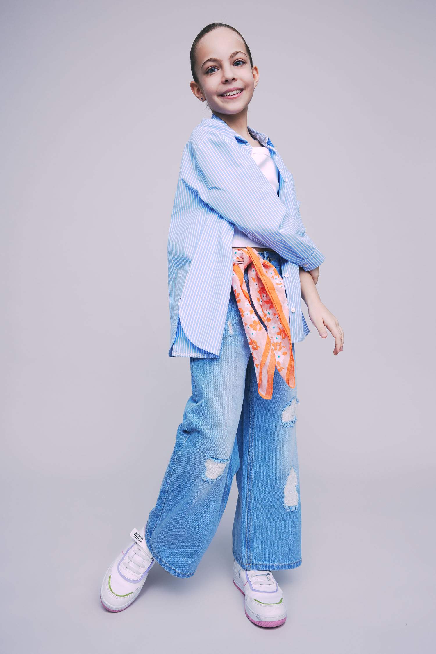 Girl Wide Leg Ripped Detailed Wide Leg Jeans