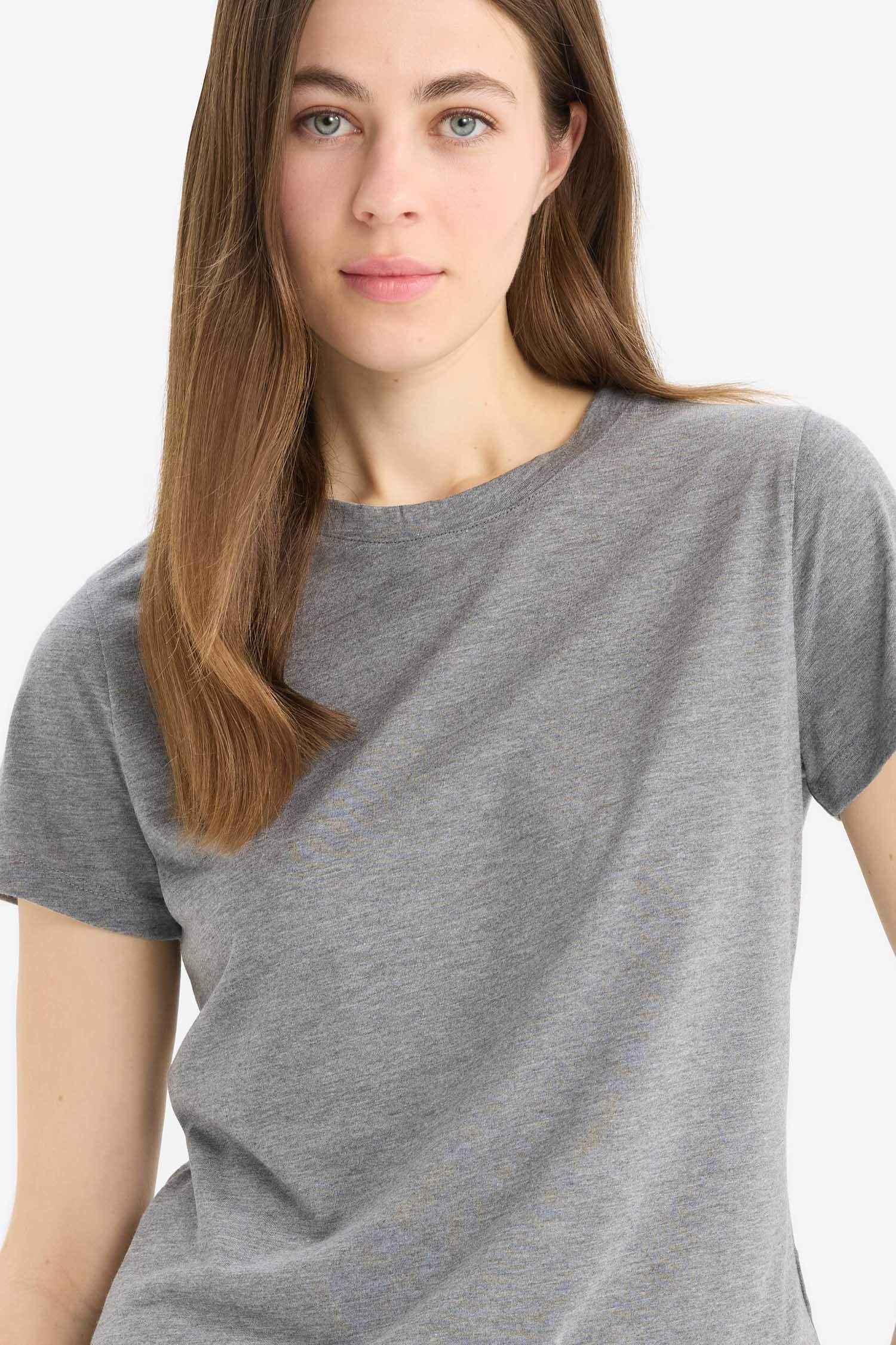 Regular Fit Bisiklet Yaka Basic Düz Kısa Kollu Tişört