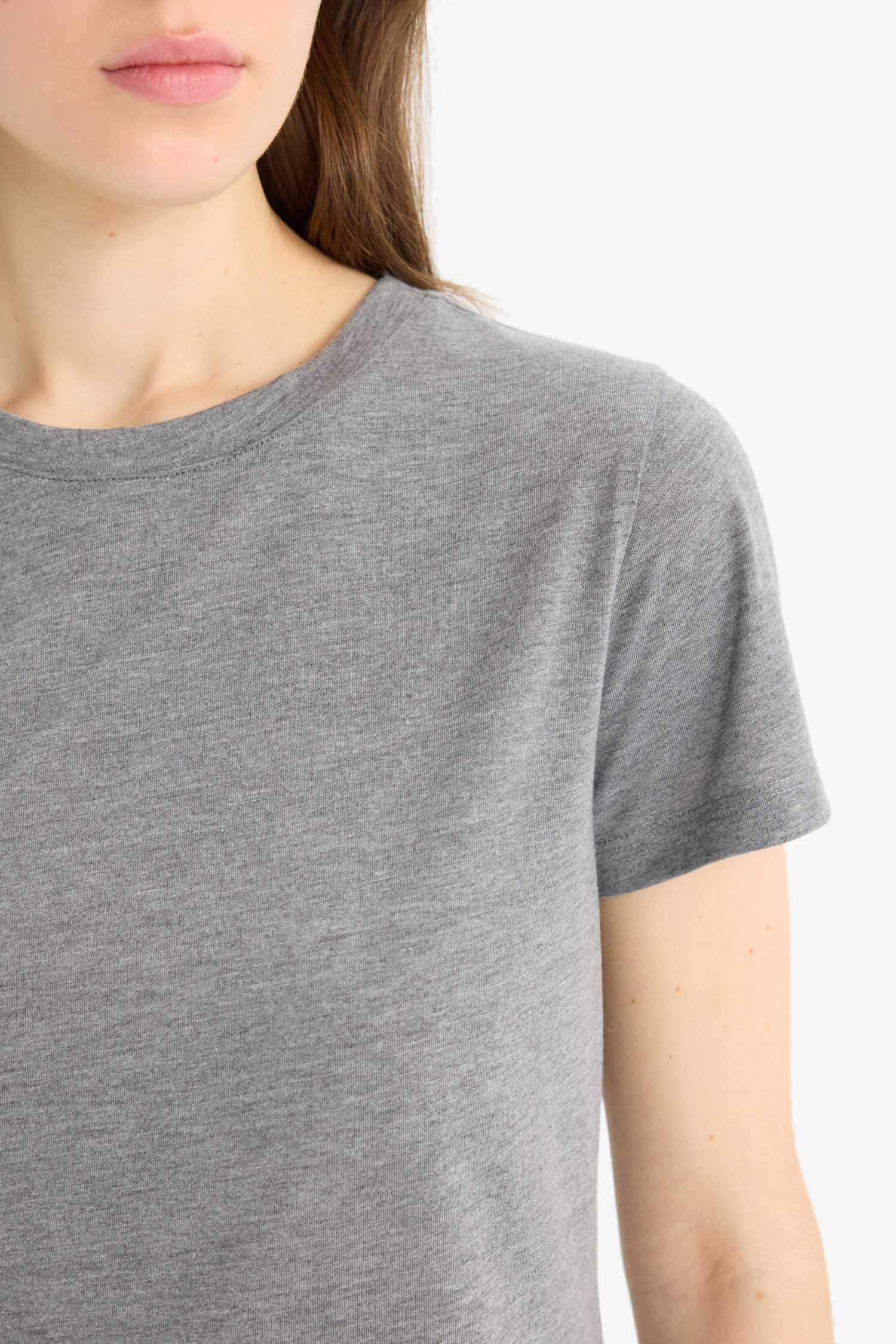 Regular Fit Bisiklet Yaka Basic Düz Kısa Kollu Tişört