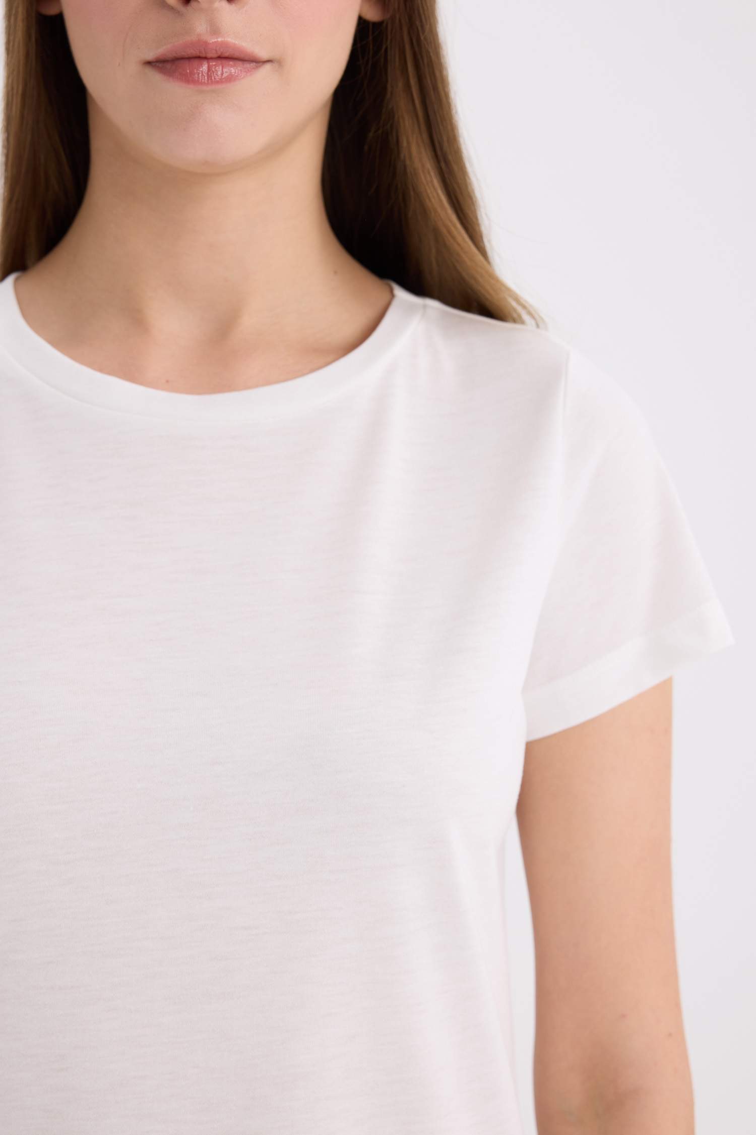 Regular Fit Bisiklet Yaka Basic Düz Kısa Kollu Beyaz Tişört