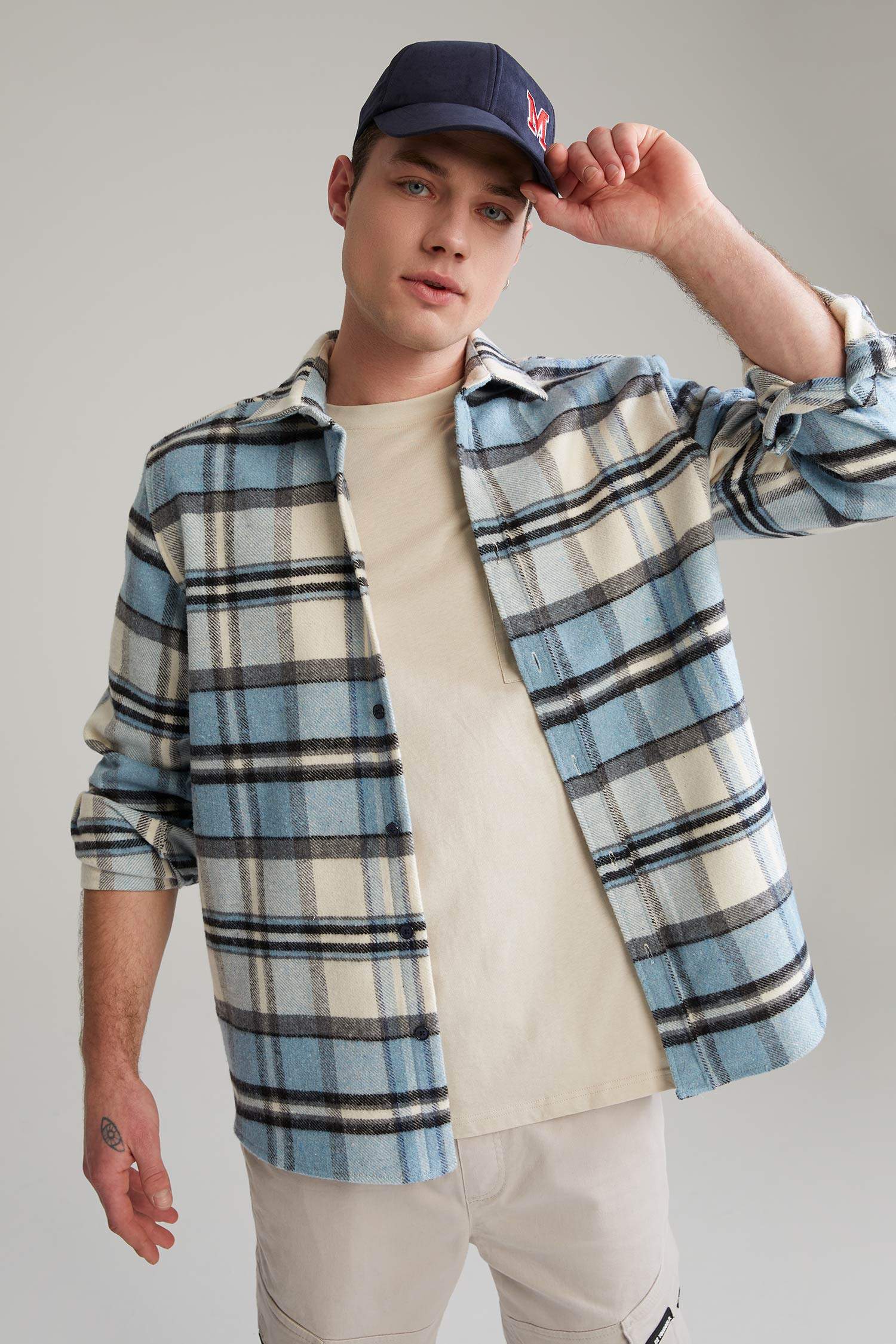 Blue Man Regular Fit Long Sleeve Check Print Shacket 2431922 | DeFacto