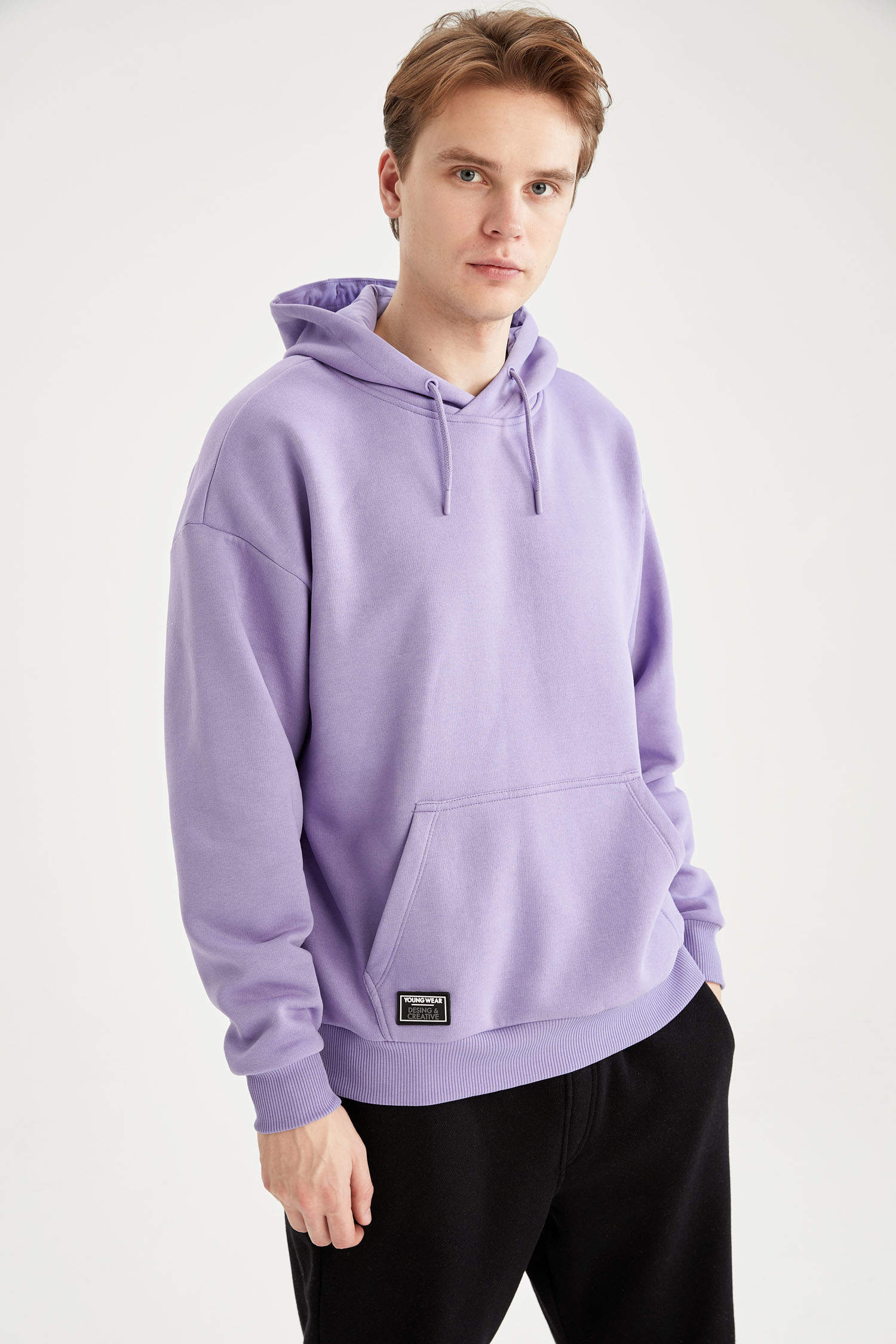 Purple MAN Oversized Long Sleeve Kangaroo Pocket Hoodie 2392842 | DeFacto