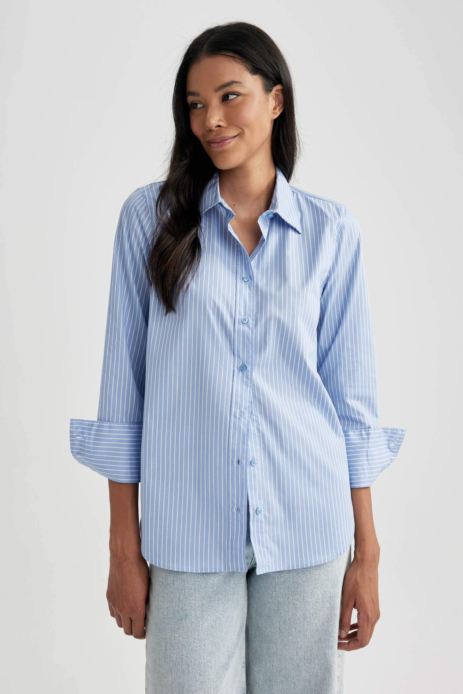 Chemise Oversize en Popeline à Manches Longues