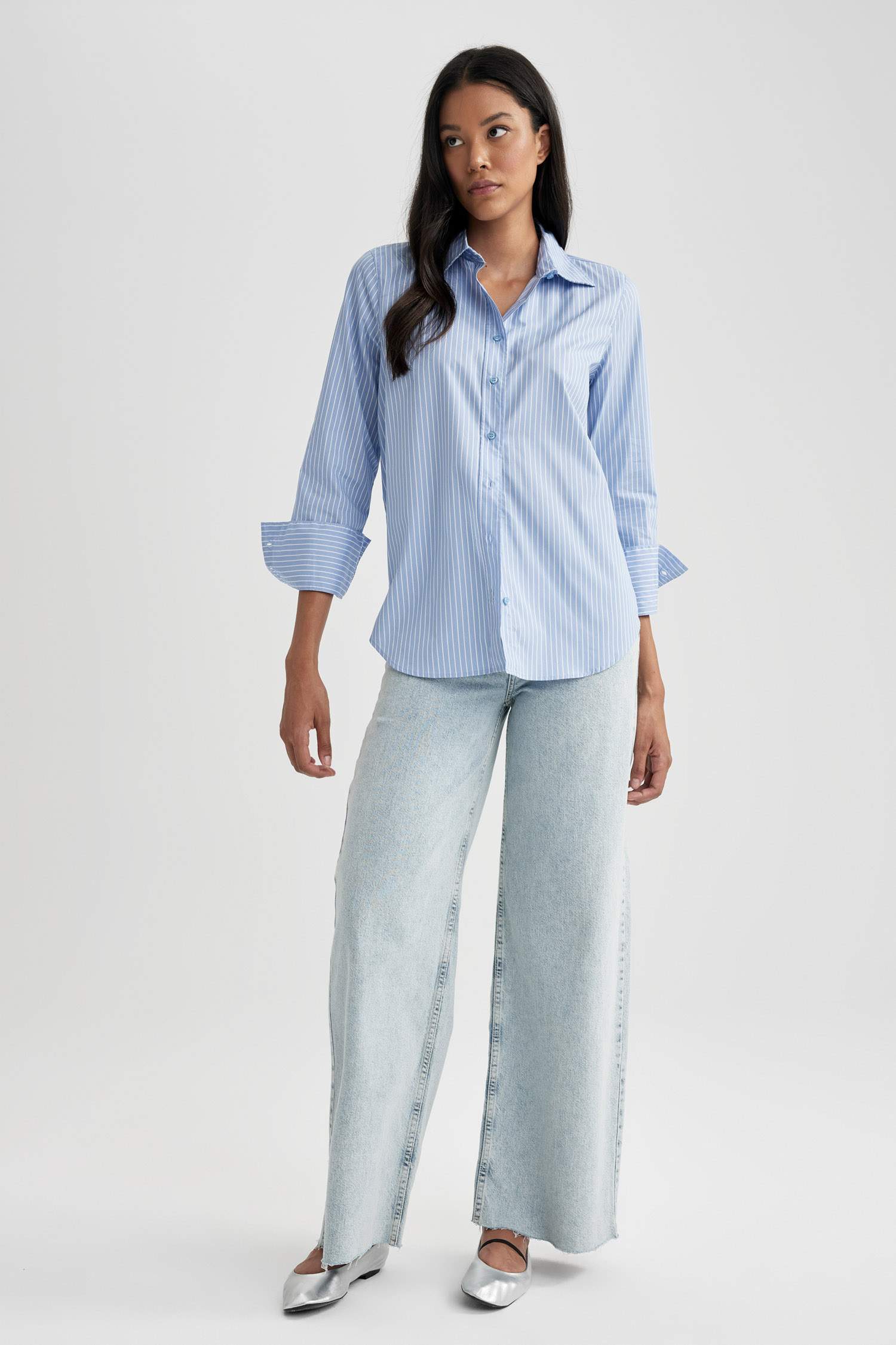 Chemise Oversize en Popeline à Manches Longues