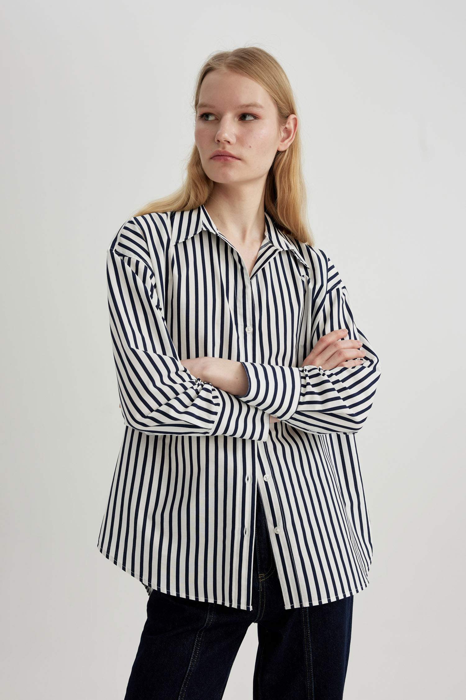 Oversize Geniş Kalıp Poplin Uzun Kollu Çizgili Gömlek