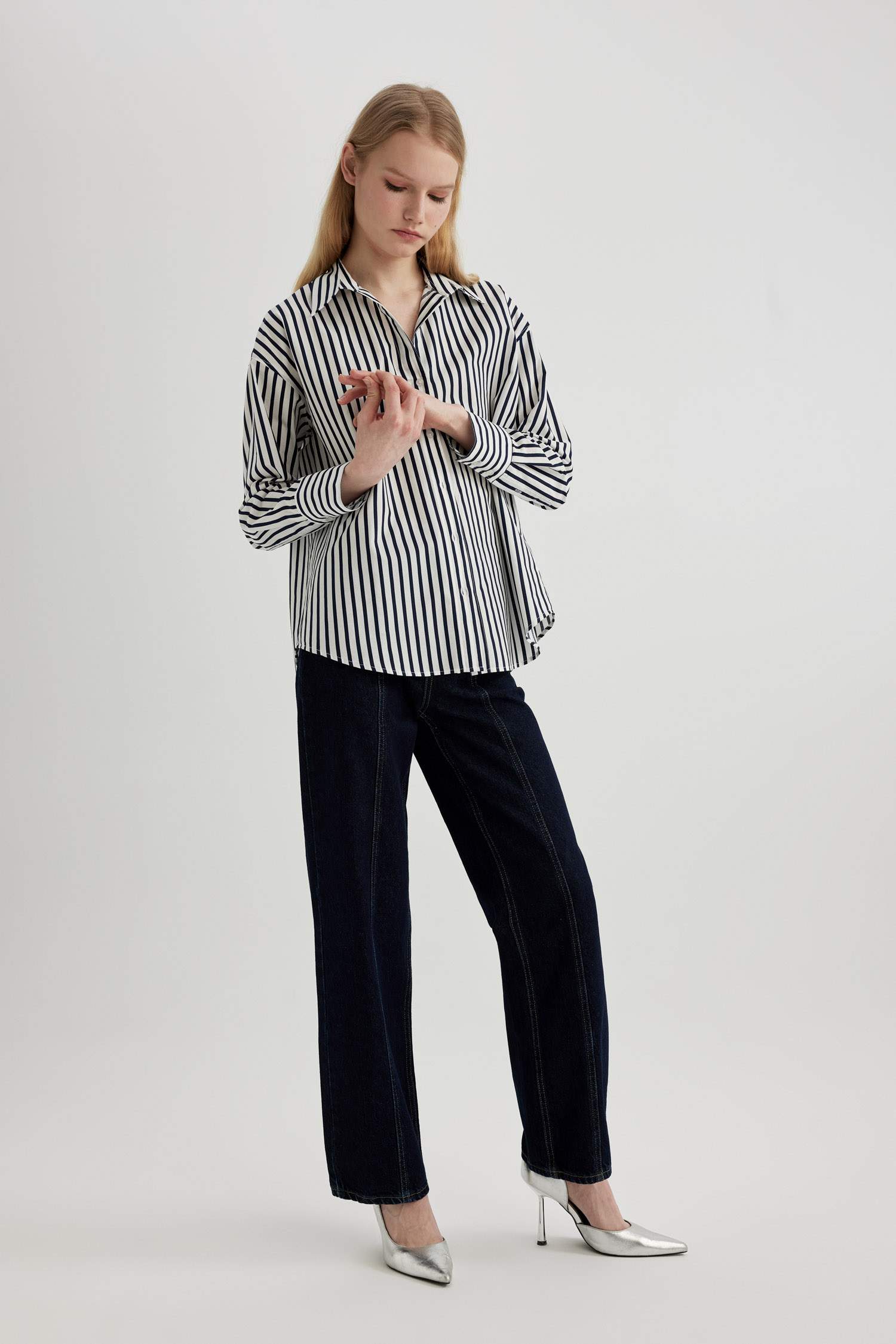 Oversize Geniş Kalıp Poplin Uzun Kollu Çizgili Gömlek