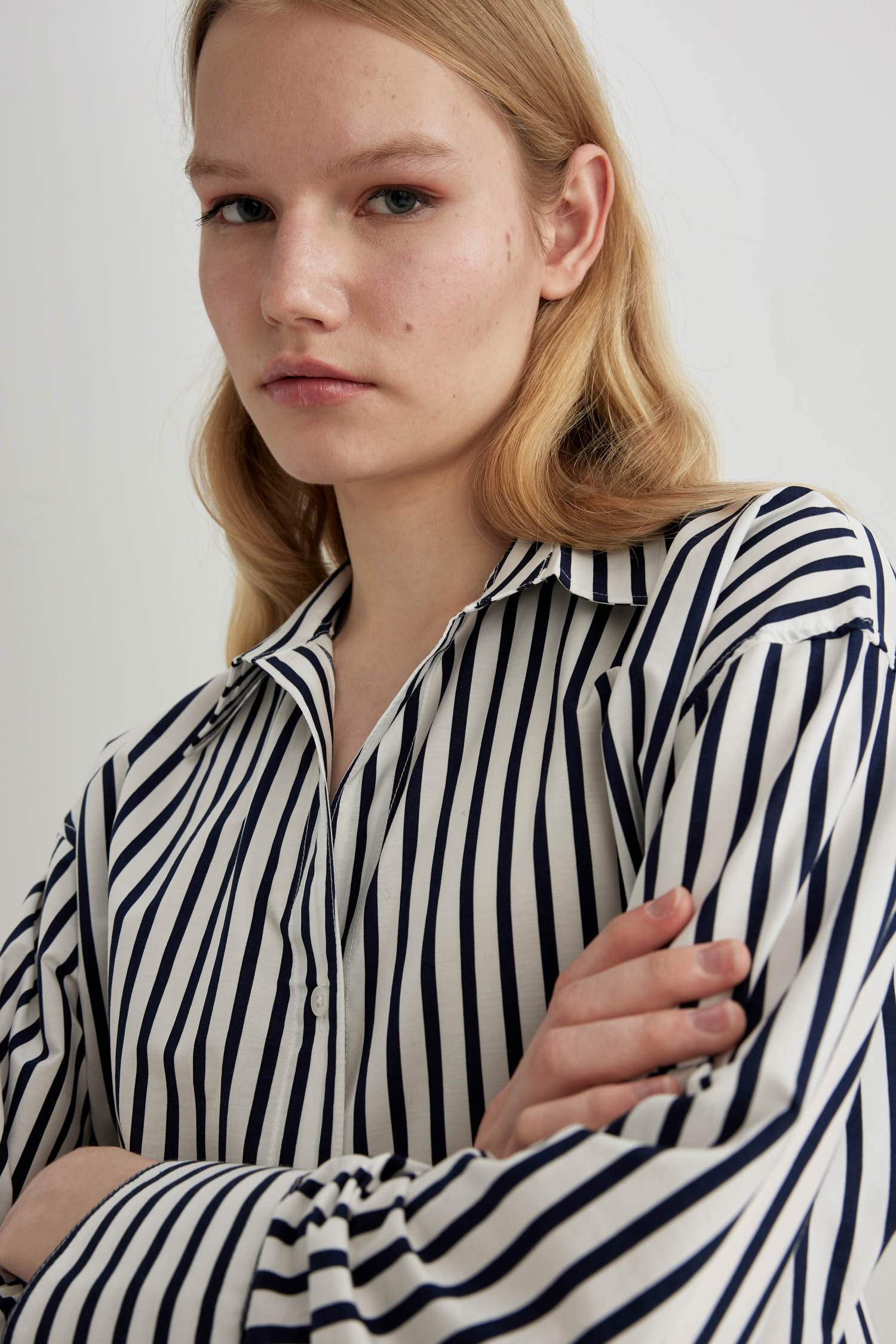 Oversize Geniş Kalıp Poplin Uzun Kollu Çizgili Gömlek