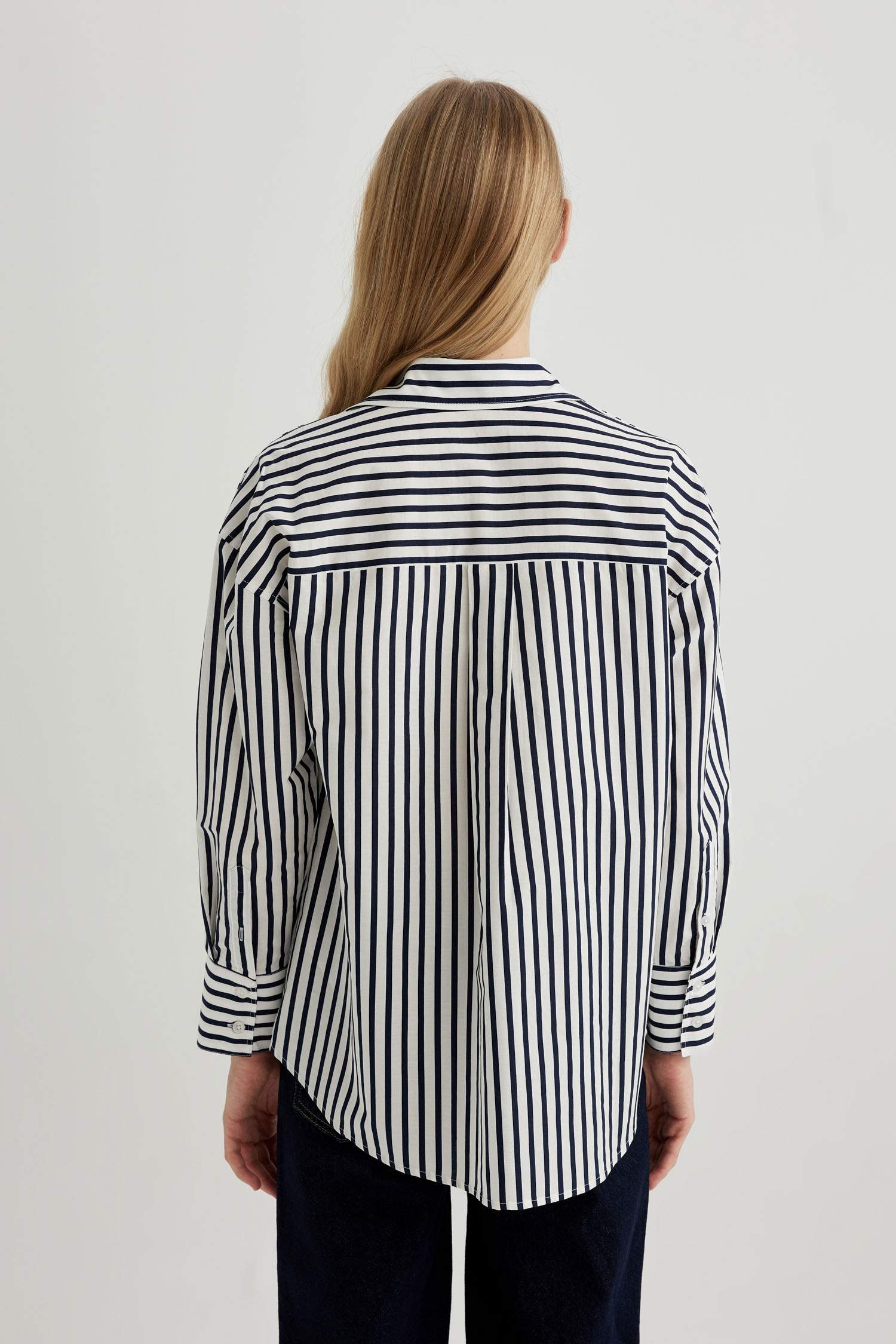 Oversize Geniş Kalıp Poplin Uzun Kollu Çizgili Gömlek