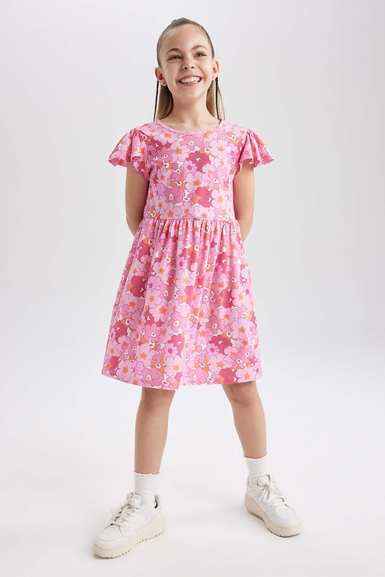 Girl Patterned Short Sleeve Combed Cotton Dress