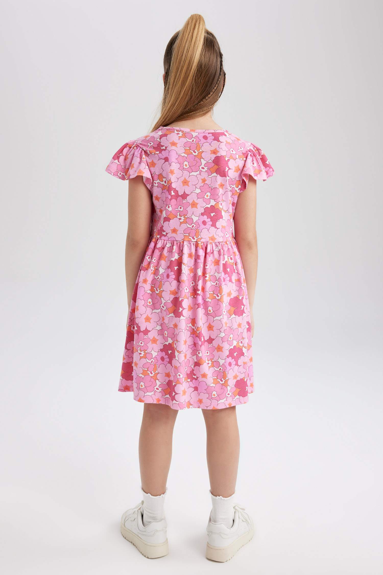 Girl Patterned Short Sleeve Combed Cotton Dress