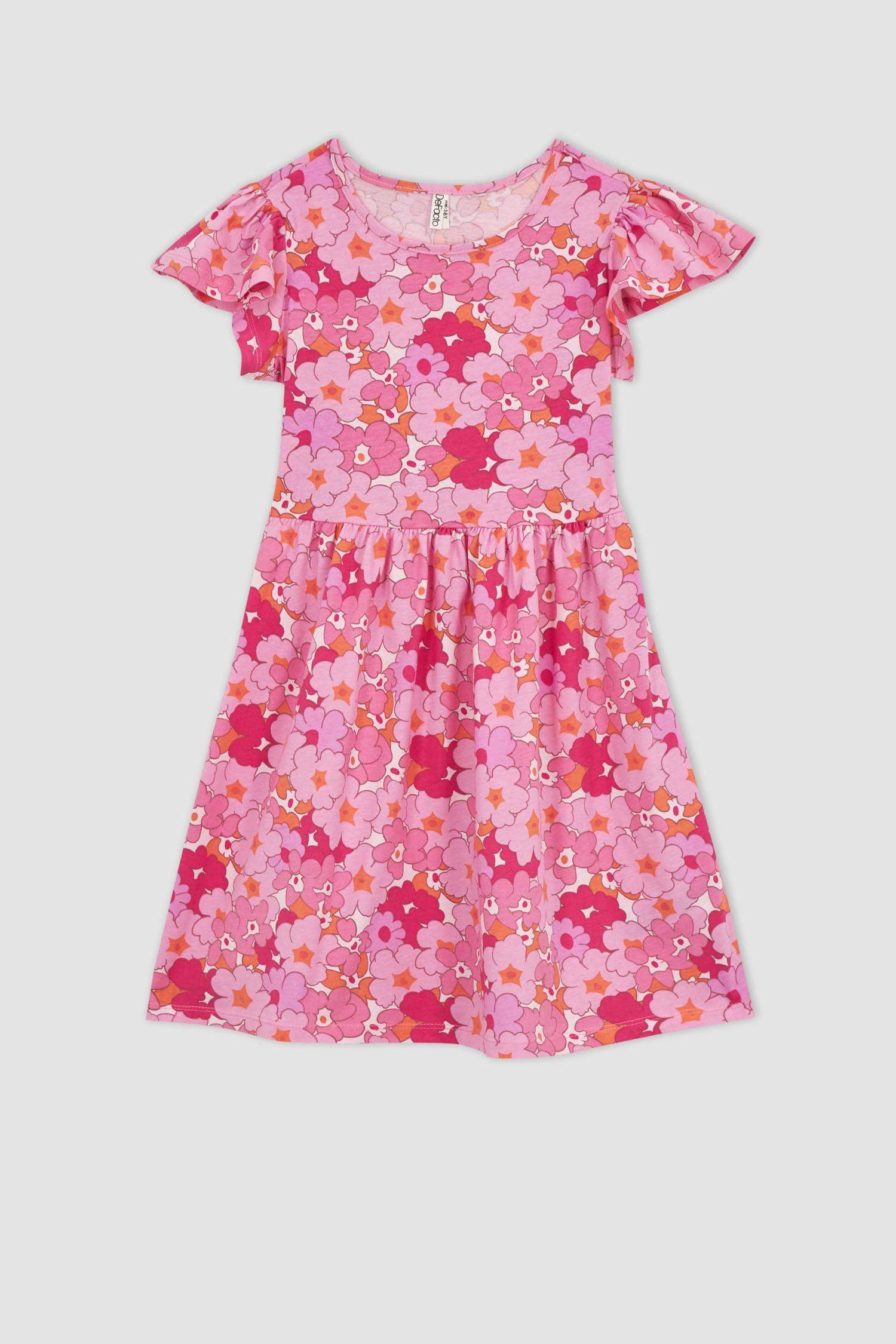 Girl Patterned Short Sleeve Combed Cotton Dress