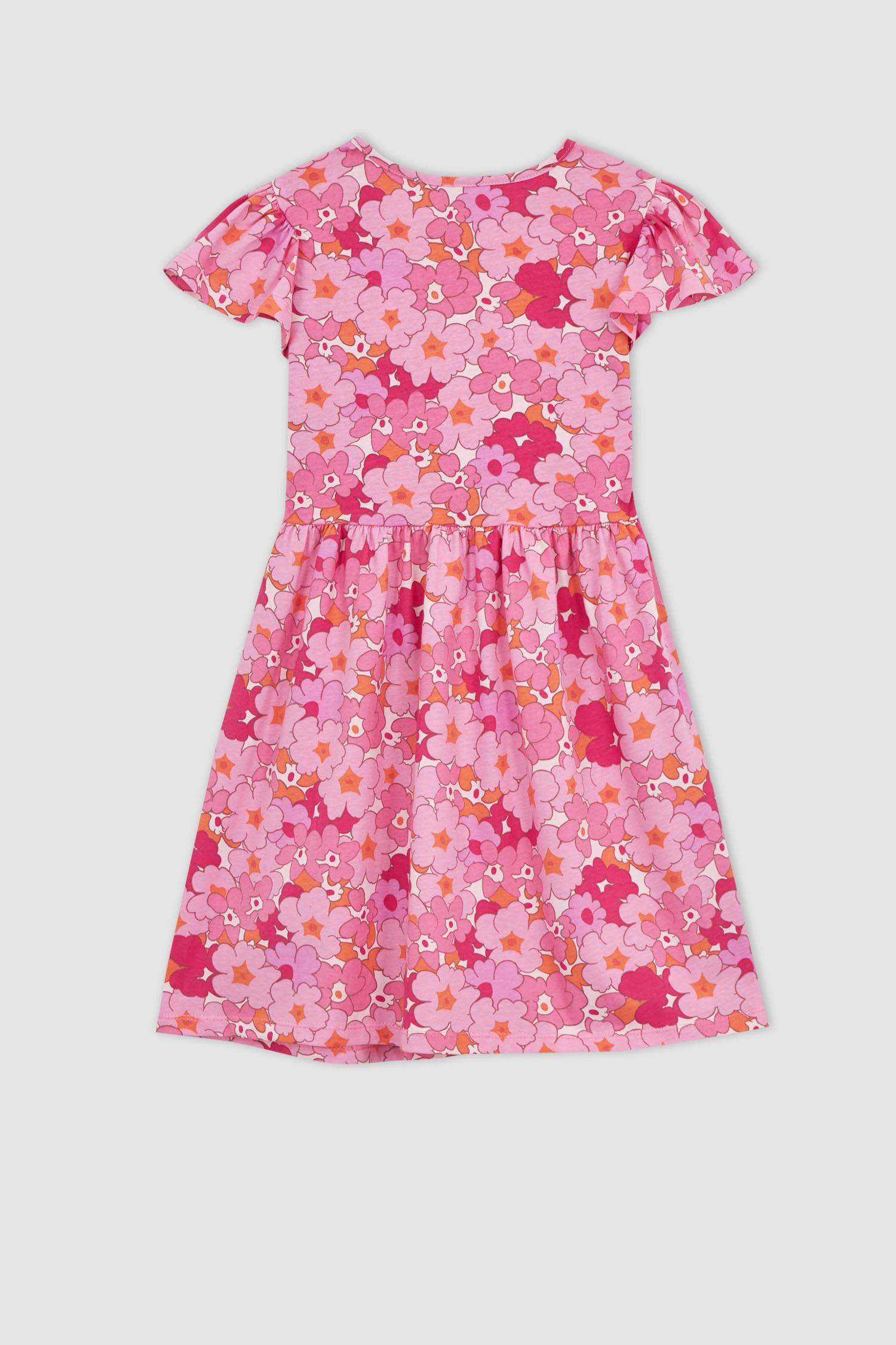 Girl Patterned Short Sleeve Combed Cotton Dress