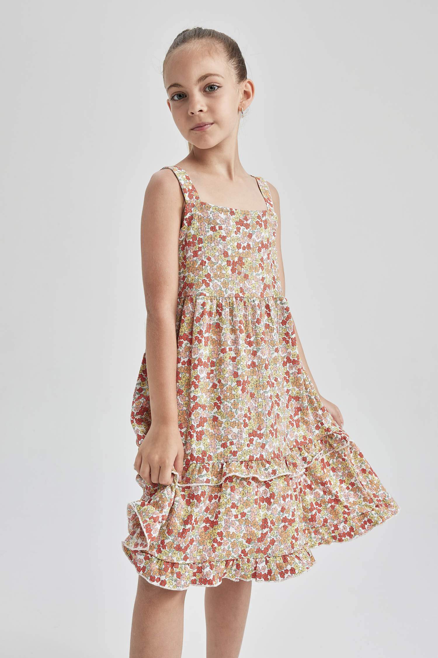 Orange GIRLS & TEENS Girl Regular Fit Strappy Floral Print Dress ...