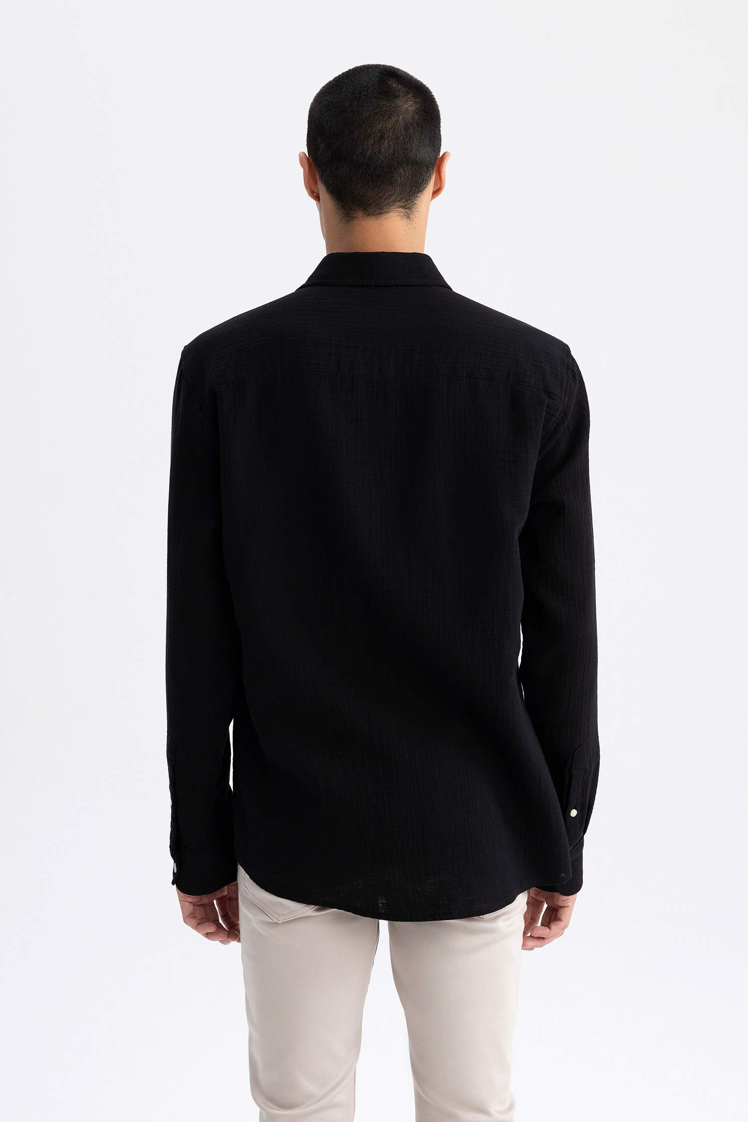 Chemise en coton à manches longues et à Col Polo Coupe moderne