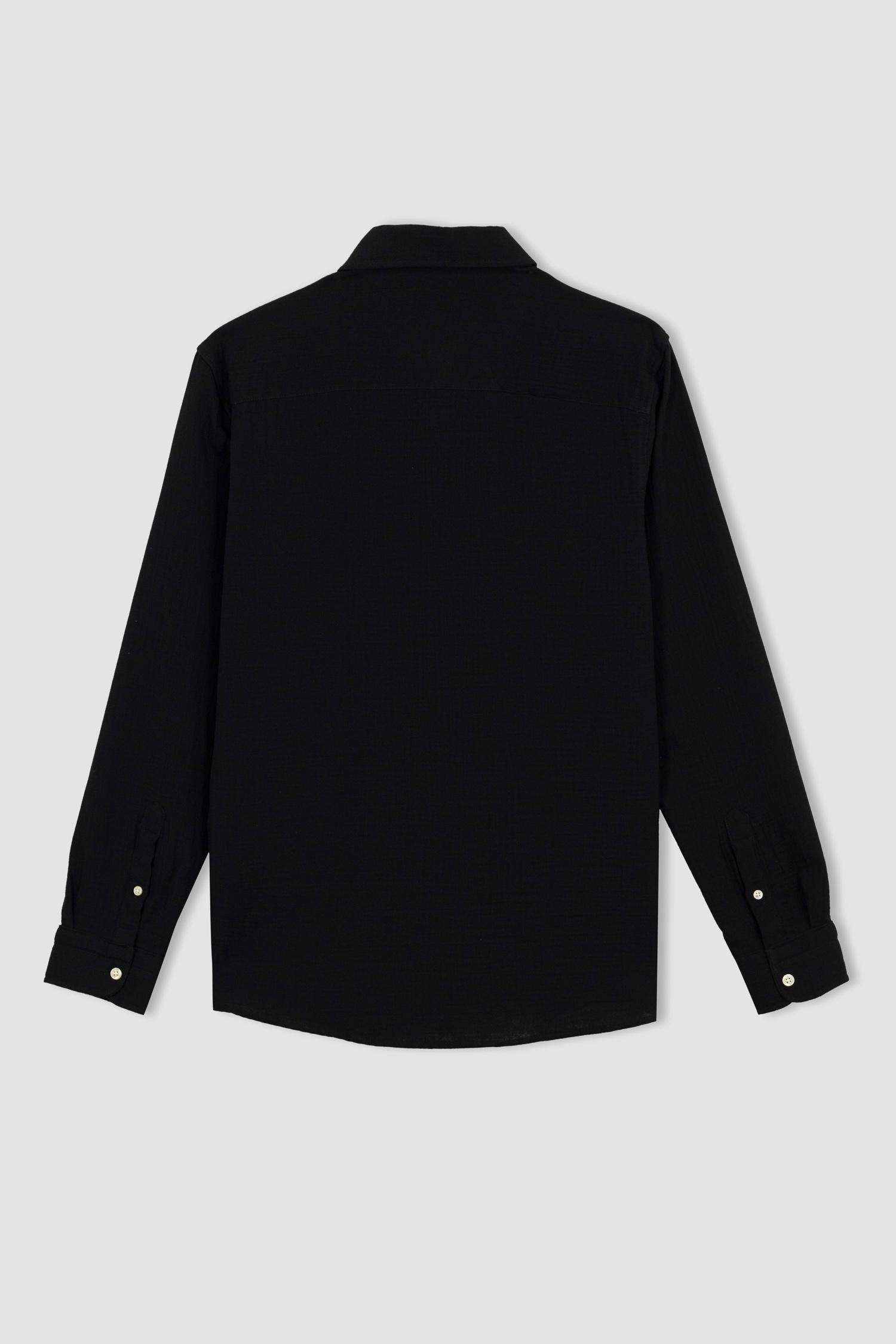 Chemise en coton à manches longues et à Col Polo Coupe moderne