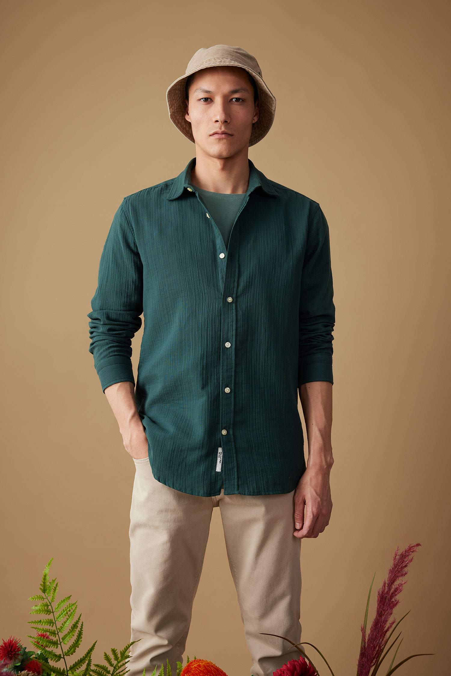 Modern Fit Polo Neck Long Sleeve Shirt