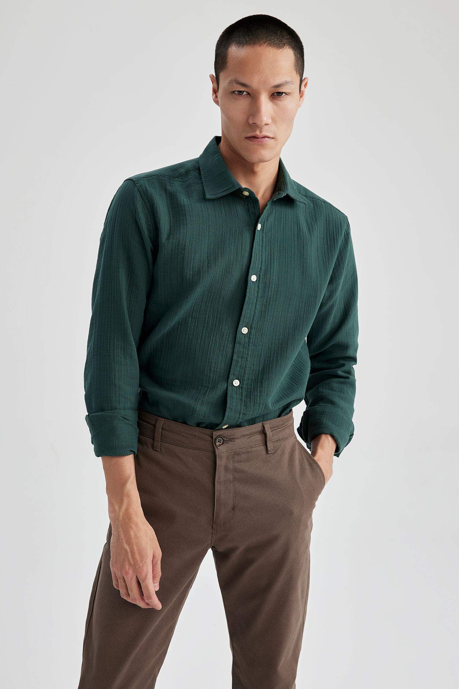 Modern Fit Polo Neck Long Sleeve Shirt
