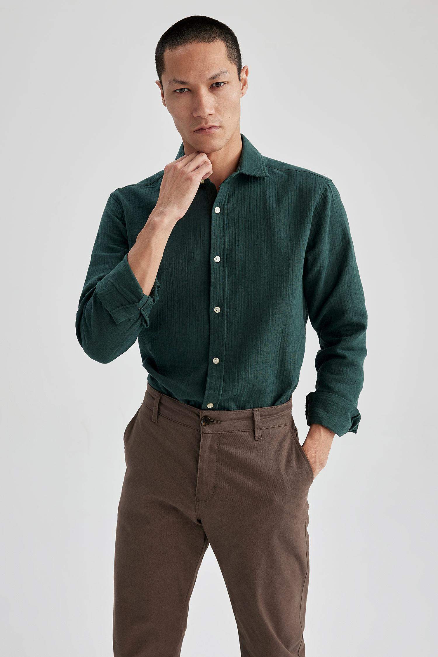 Modern Fit Polo Neck Long Sleeve Shirt