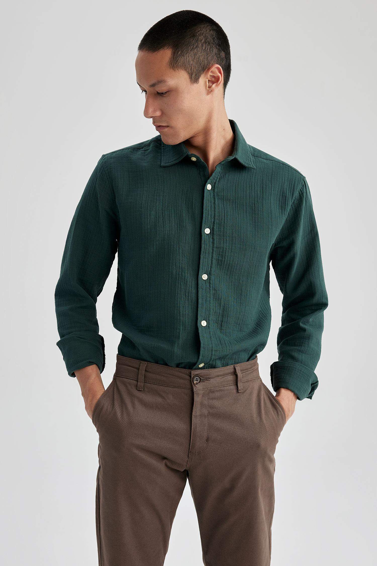 Modern Fit Polo Neck Long Sleeve Shirt