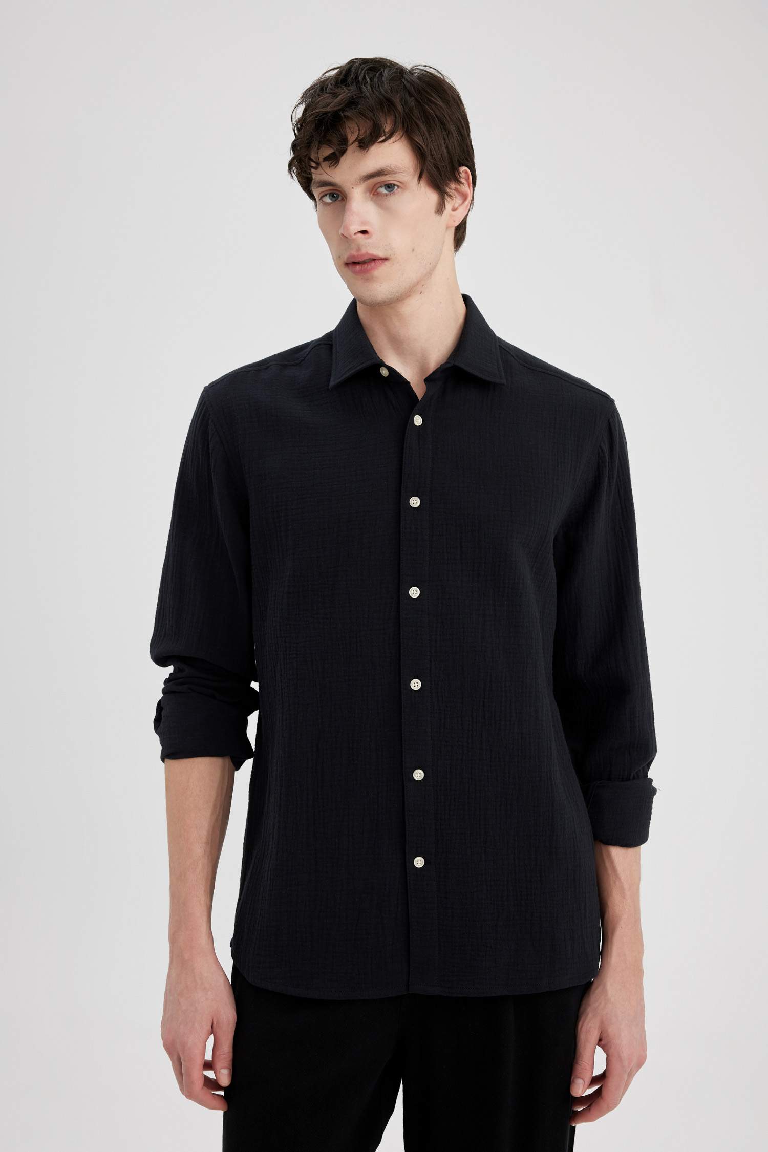 Regular Fit Polo Collar Long Sleeve Shirt
