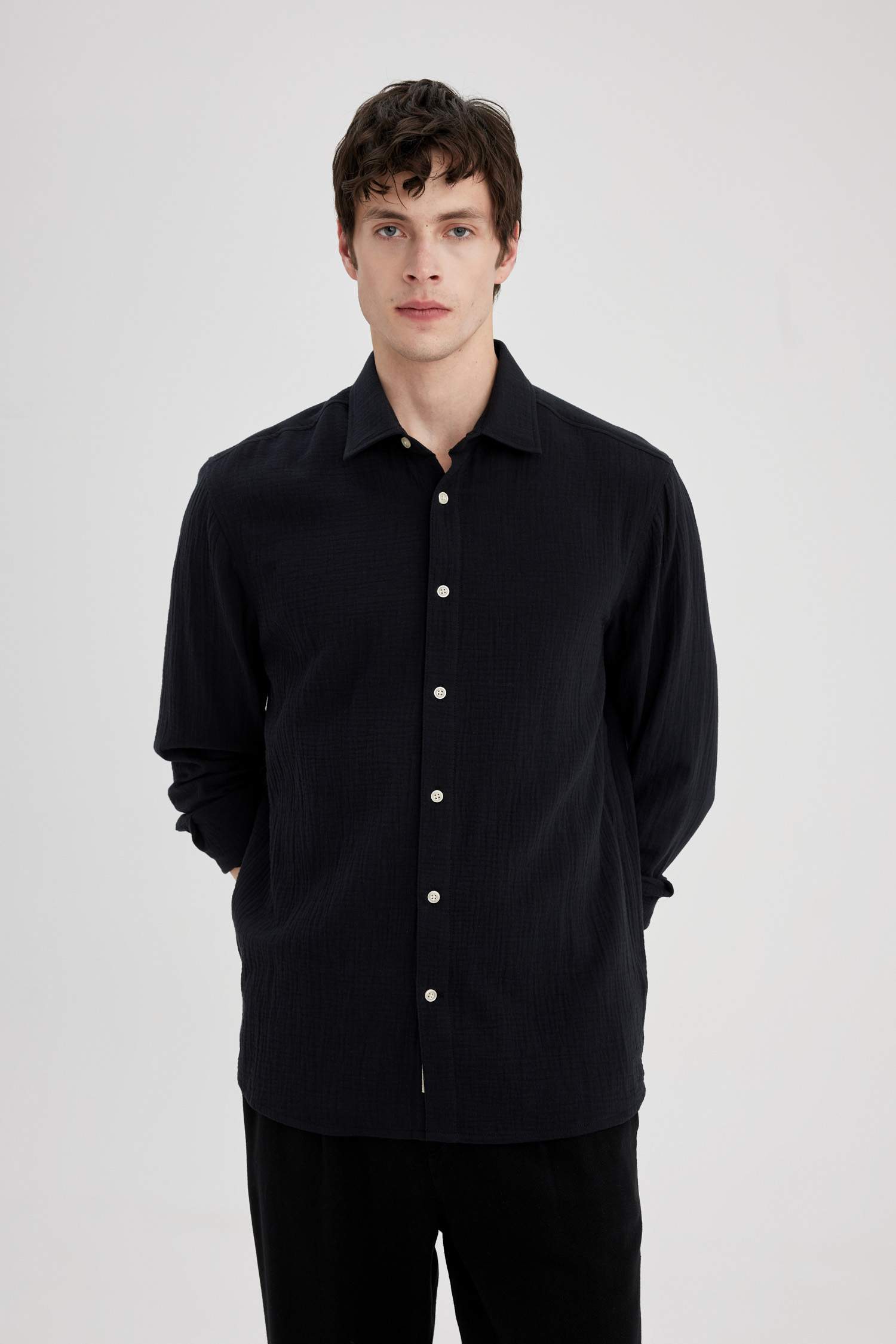 Regular Fit Polo Collar Long Sleeve Shirt