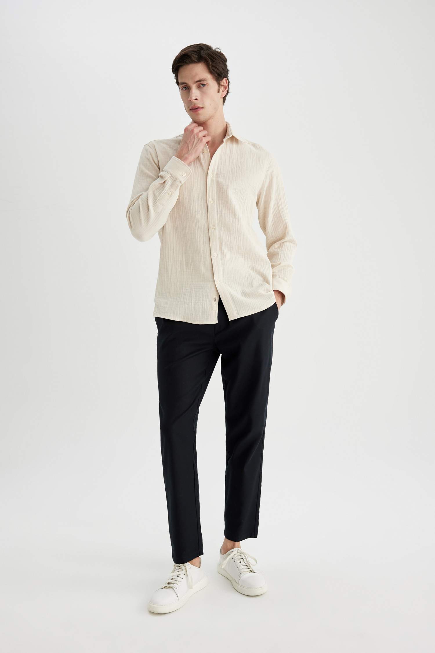 Regular Fit Polo Collar Long Sleeve Shirt