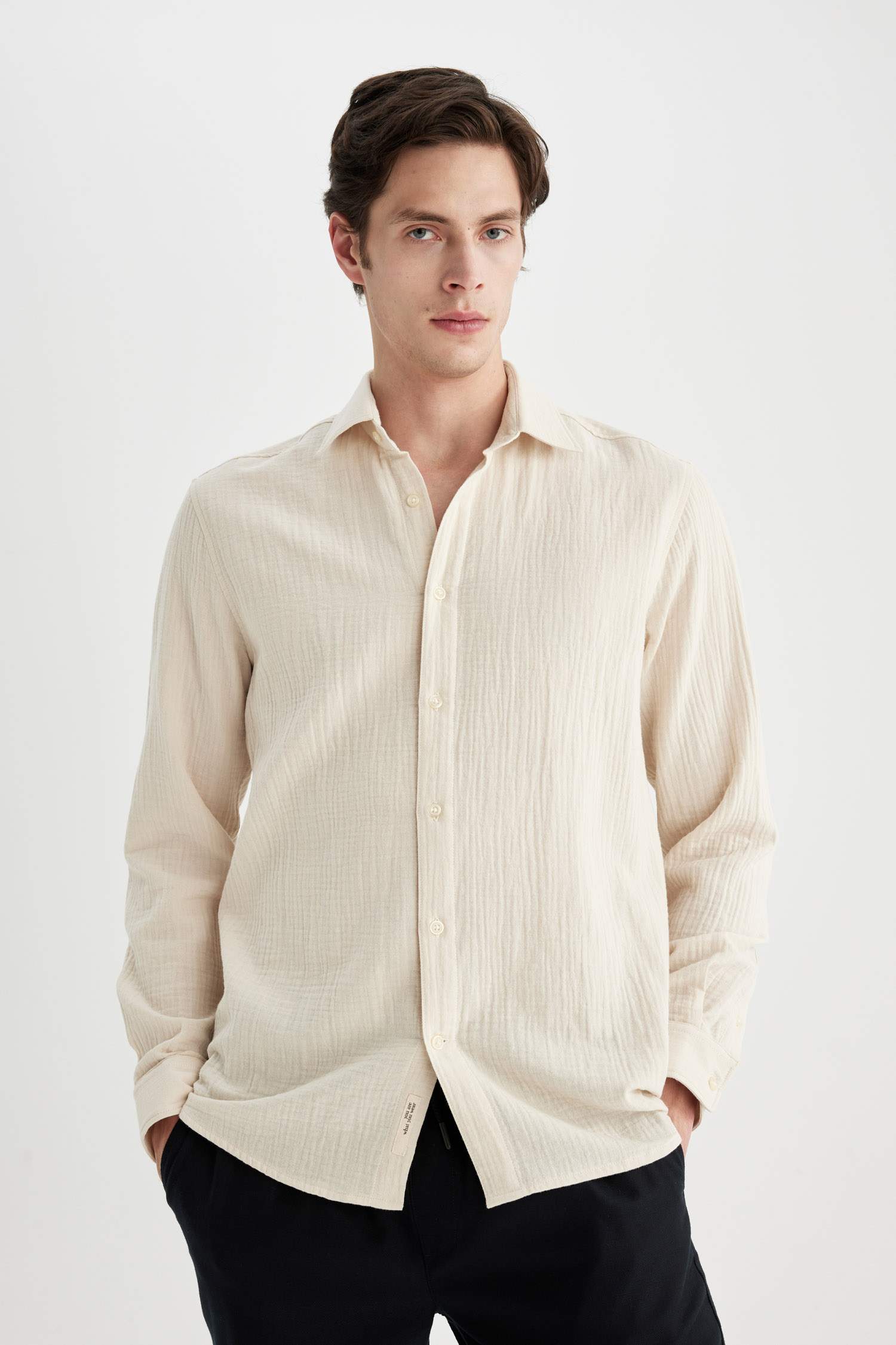 Regular Fit Polo Collar Long Sleeve Shirt