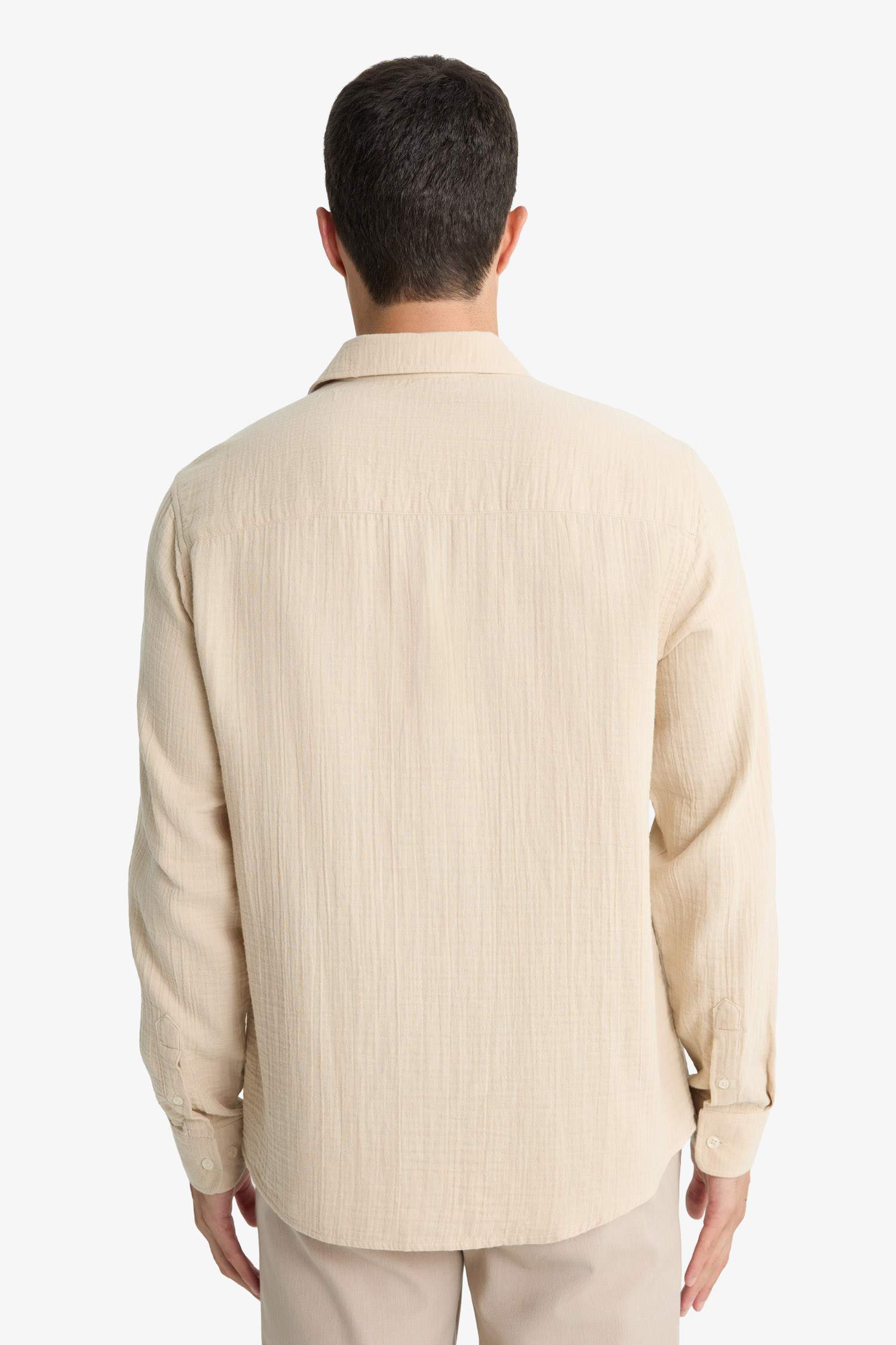 Regular Fit Polo Neck Muslin Long Sleeve Shirt