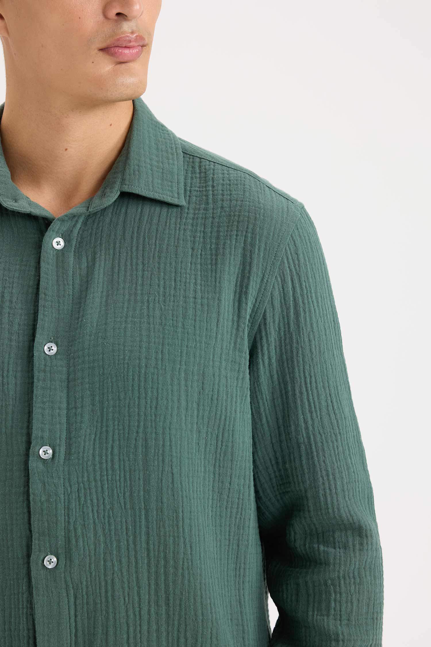 %100 Pamuk Regular Fit Polo Yaka Müslin Uzun Kollu Gömlek