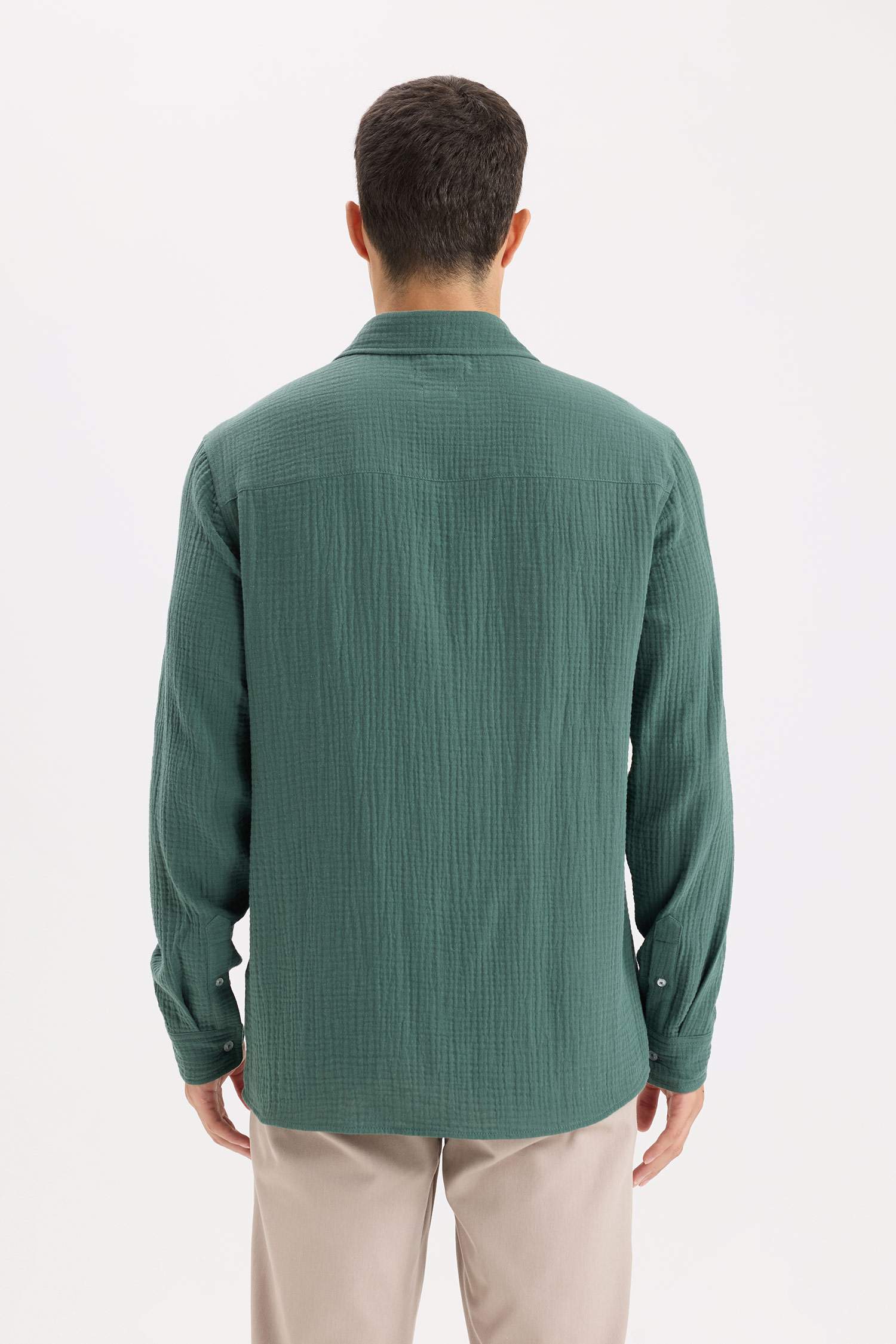 %100 Pamuk Regular Fit Polo Yaka Müslin Uzun Kollu Gömlek