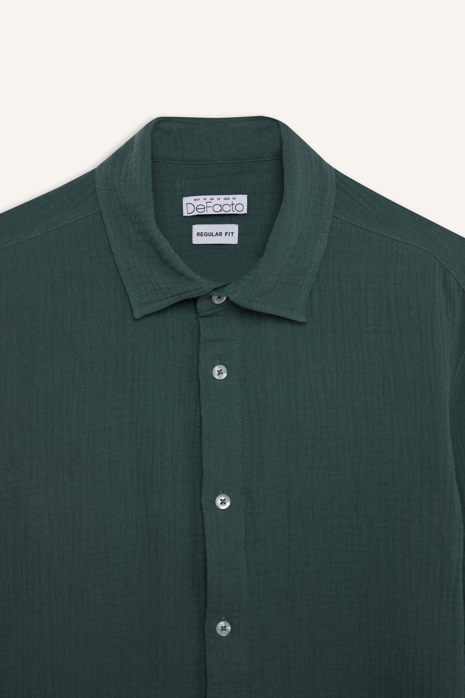 %100 Pamuk Regular Fit Polo Yaka Müslin Uzun Kollu Gömlek