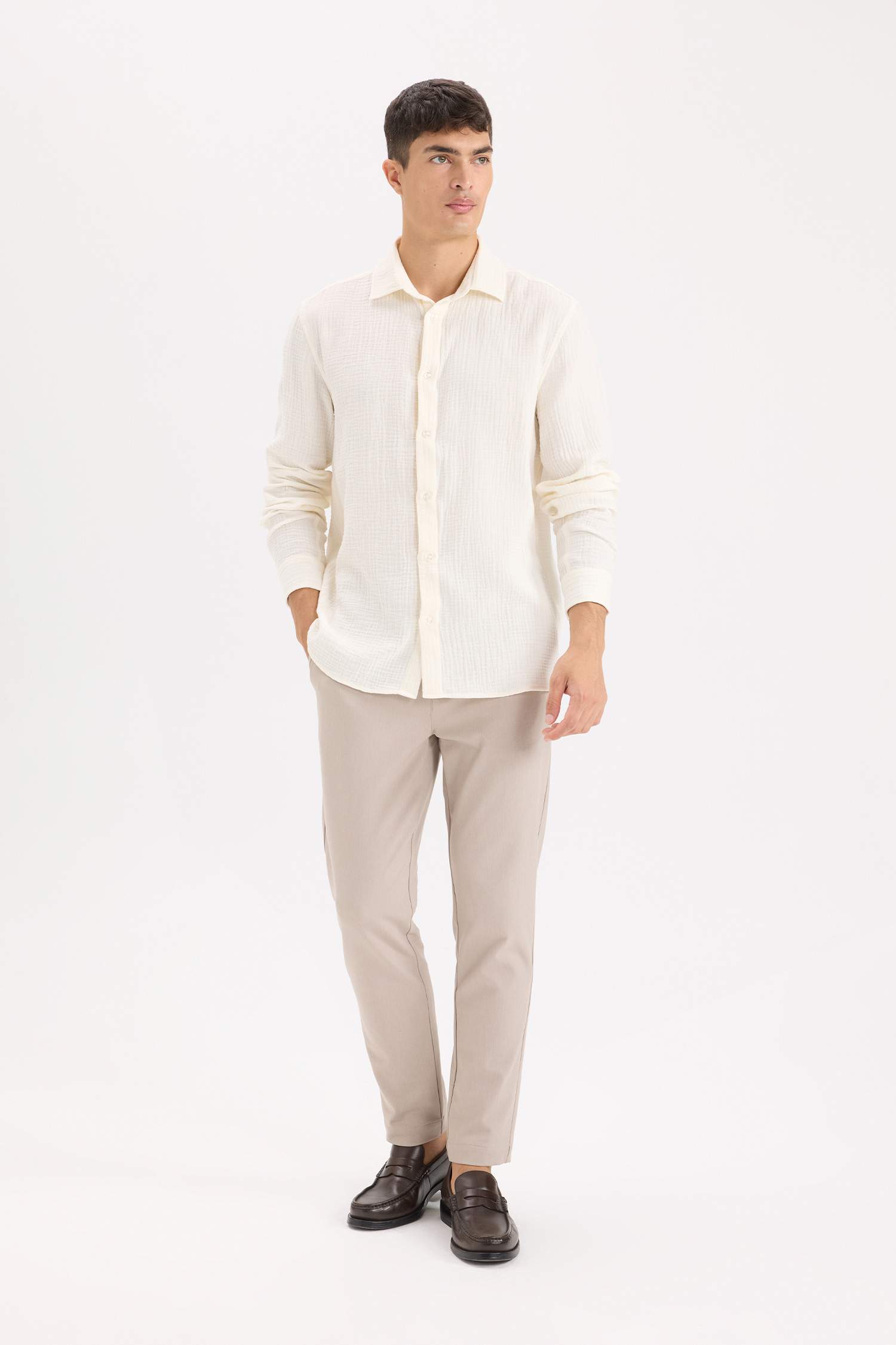 قميص بولو ردن طويل موسلين قصة عادية