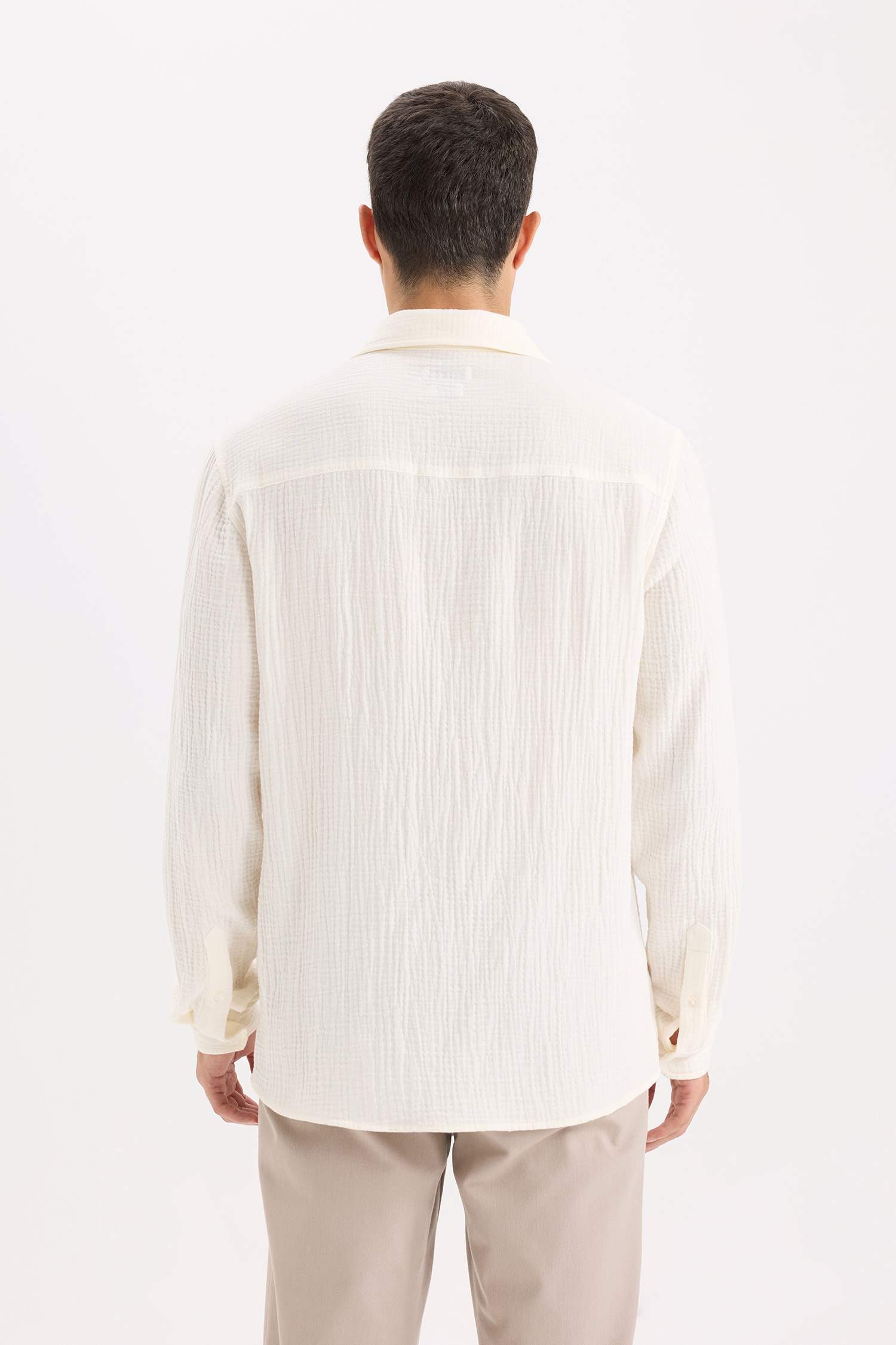 قميص بولو ردن طويل موسلين قصة عادية